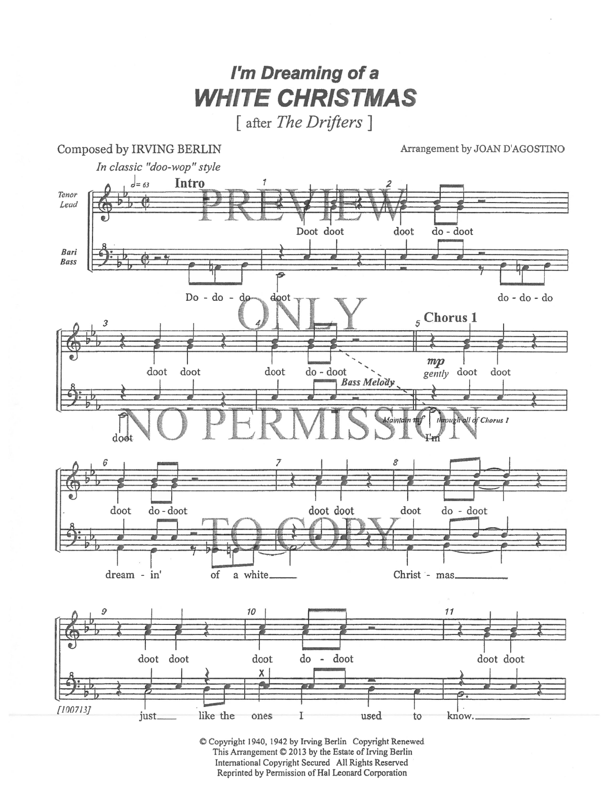 White Christmas — sheet music preview, arranged by Joan D 'Agostino