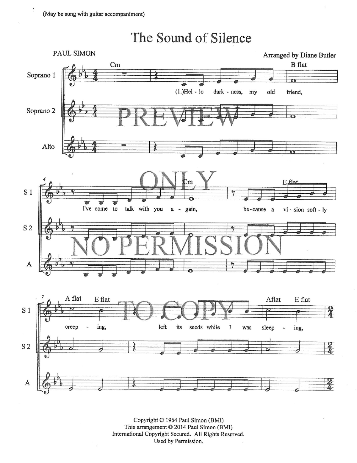 The Sound Of Silence — sheet music preview, arranged by Diane Butler