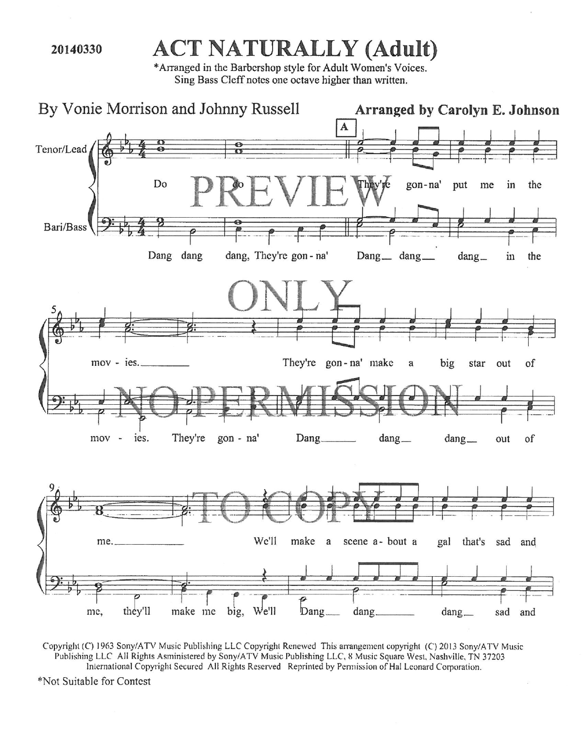 Act Naturally — sheet music preview, arranged by Carolyn Johnson