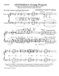 YW - Yesterday — sheet music preview, arranged by Carolyn Johnson