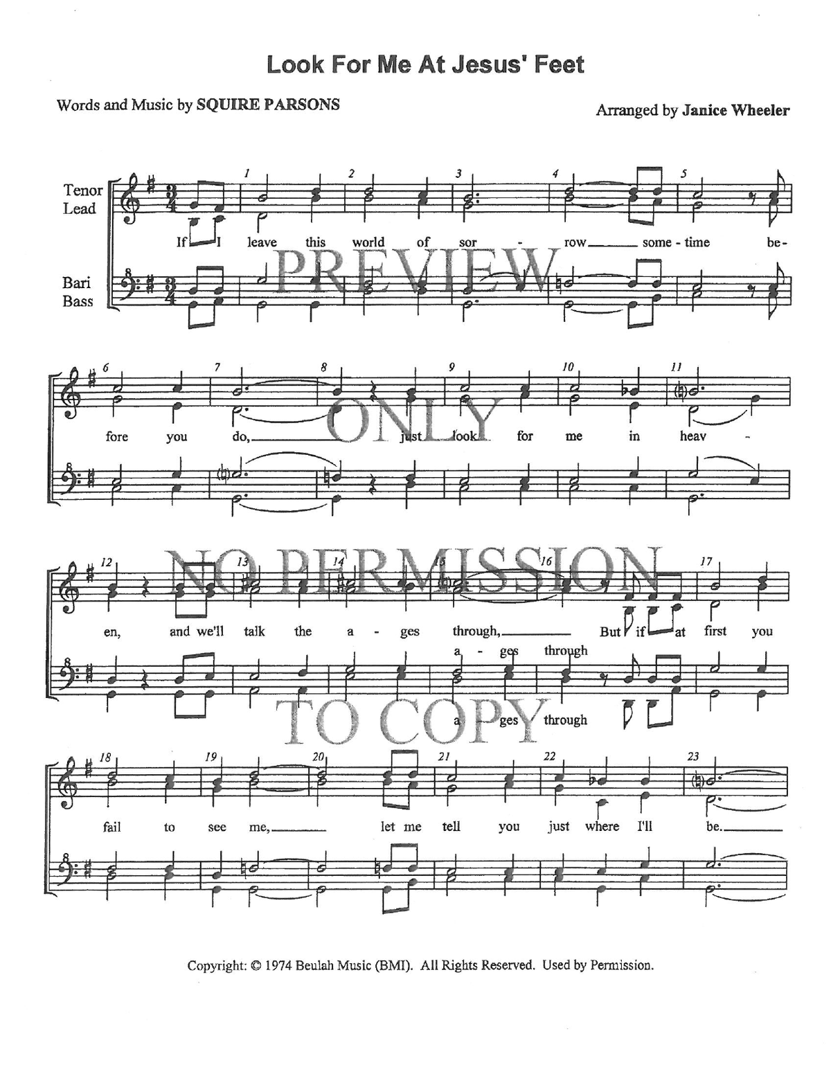 Look For Me At Jesus' Feet — sheet music preview, arranged by Janice Wheeler