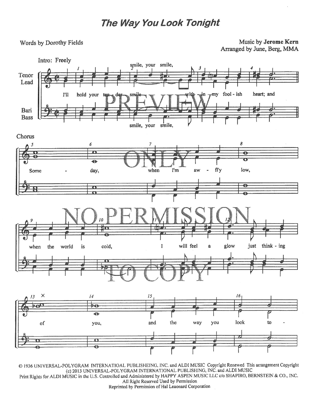 The Way You Look Tonight — sheet music preview, arranged by June Berg