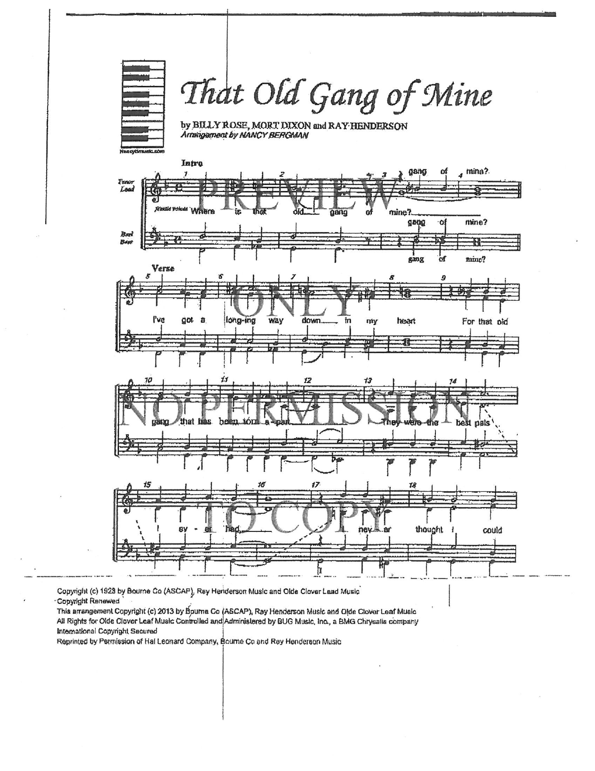 That Old Gang Of Mine (Parody) — sheet music preview, arranged by Robin Ladouceur
