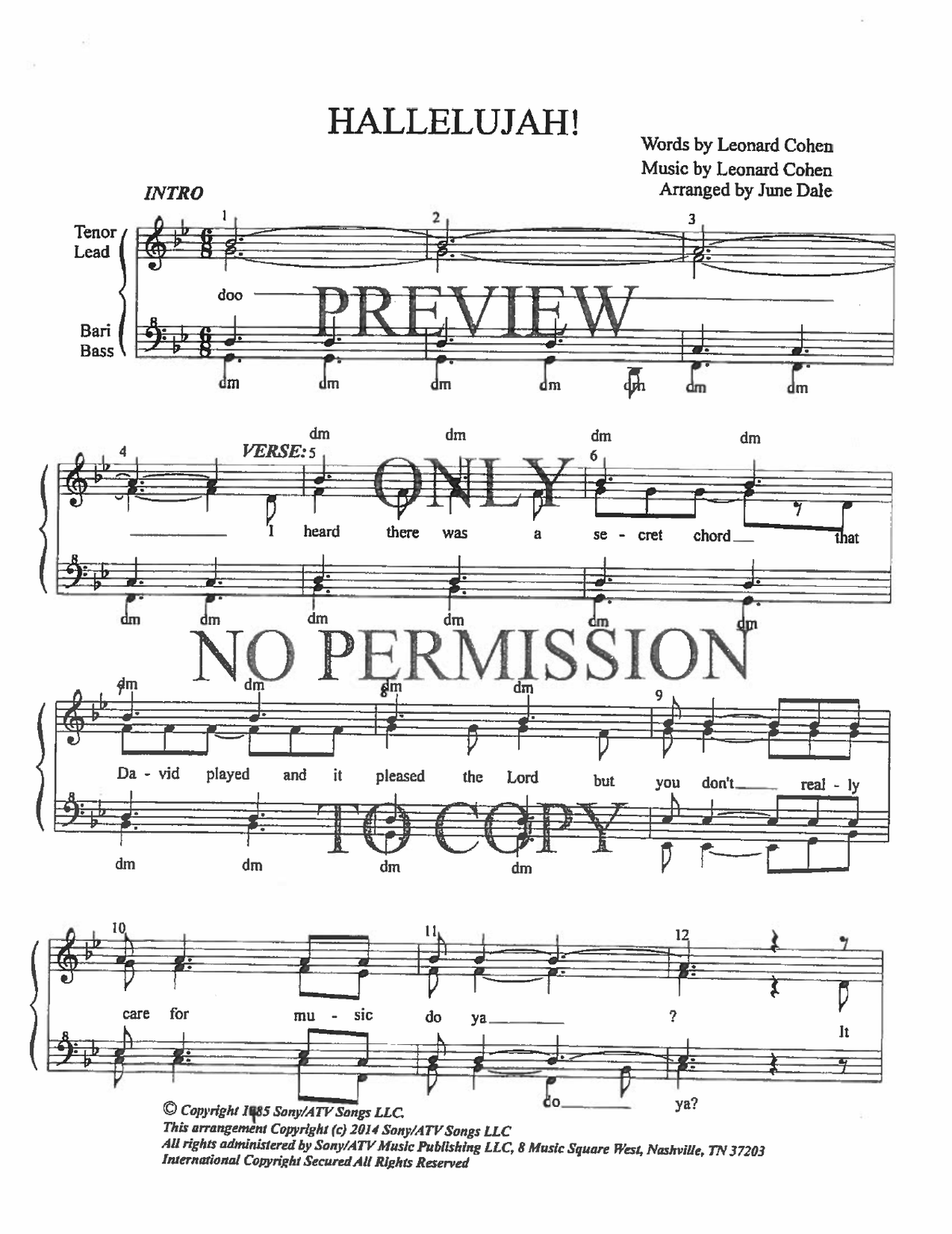 Hallelujah — sheet music preview, arranged by June Dale