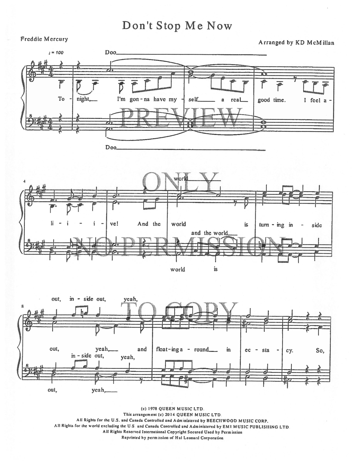Don't Stop Me Now — sheet music preview, arranged by Kathleen McMillan