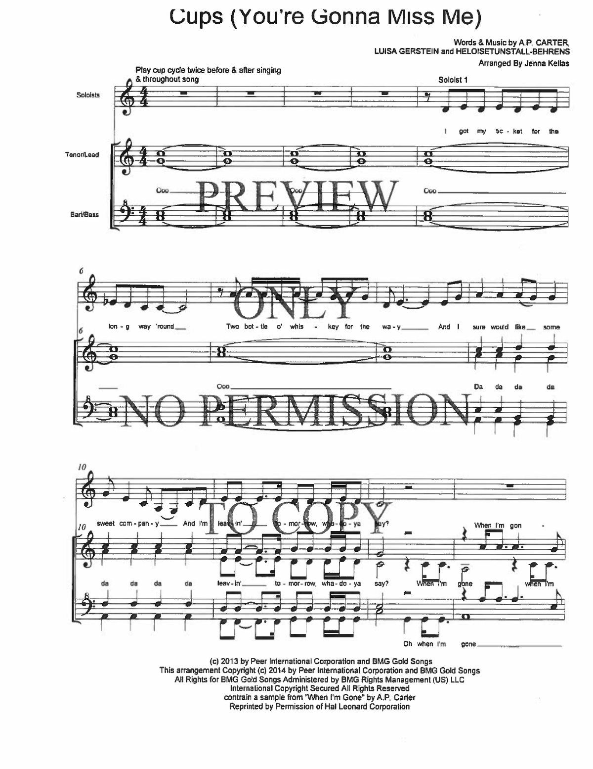 Cups (You're Gonna Miss Me) — sheet music preview, arranged by Jenna Kellas