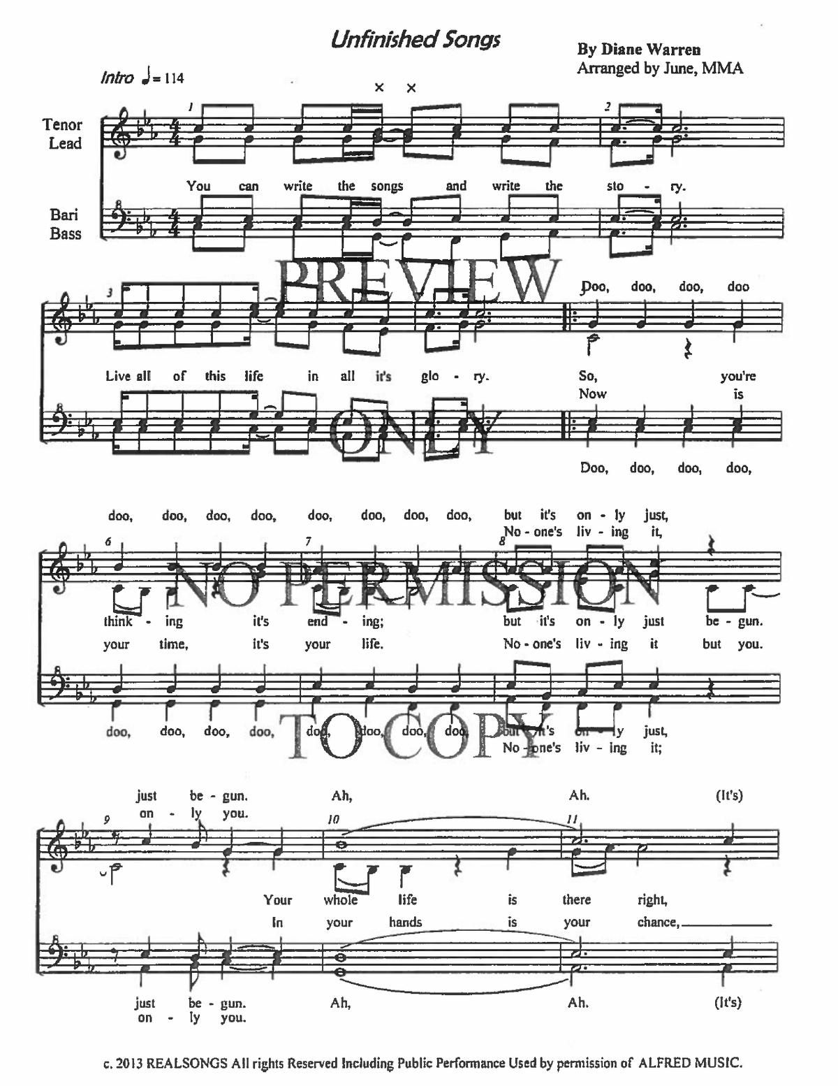 Unfinished Songs — sheet music preview, arranged by June Berg