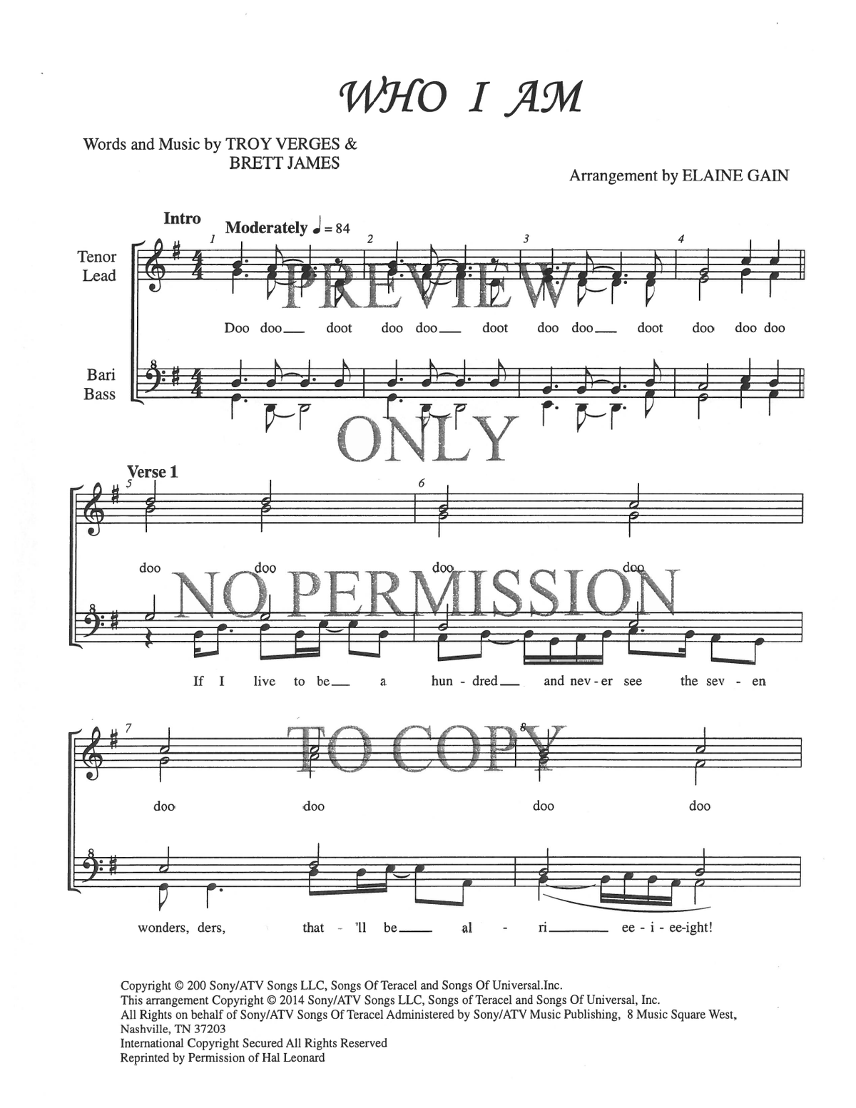 Who I Am — sheet music preview, arranged by Elaine Gain