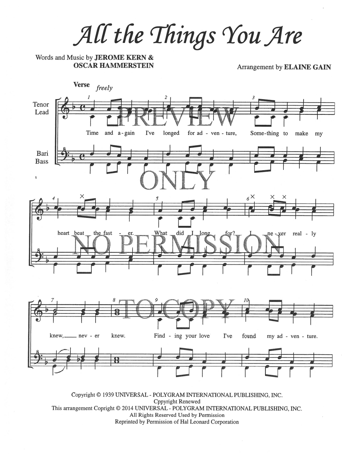 All The Things You Are — sheet music preview, arranged by Elaine Gain