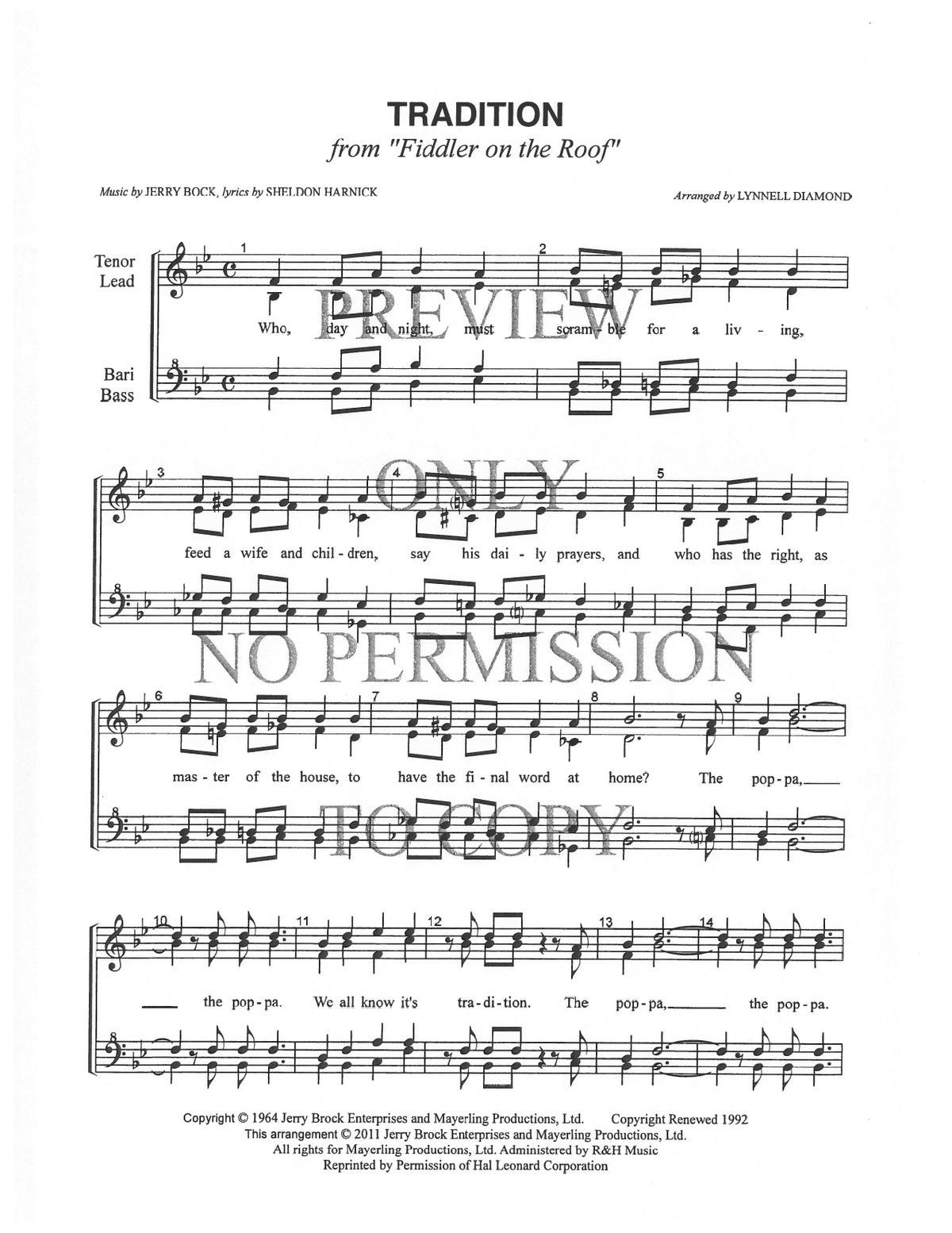 Tradition — sheet music preview, arranged by Lynnell Diamond