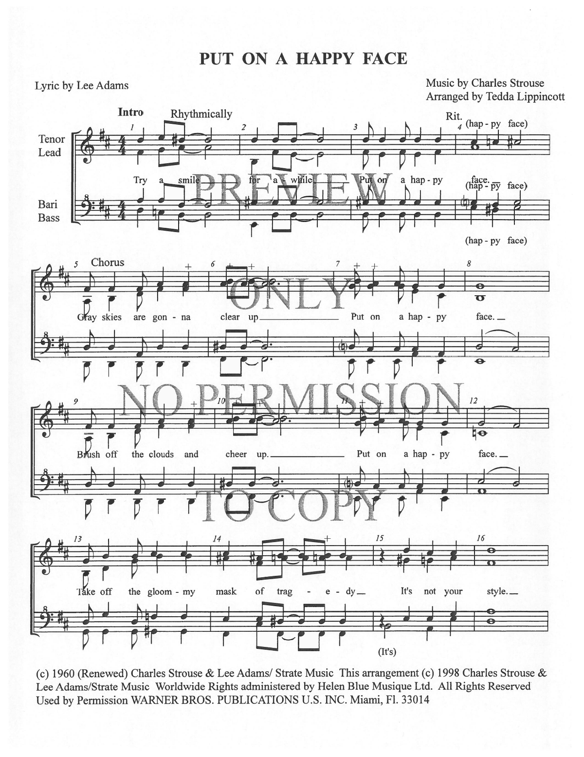 Put On A Happy Face — sheet music preview, arranged by Tedda Lippincott
