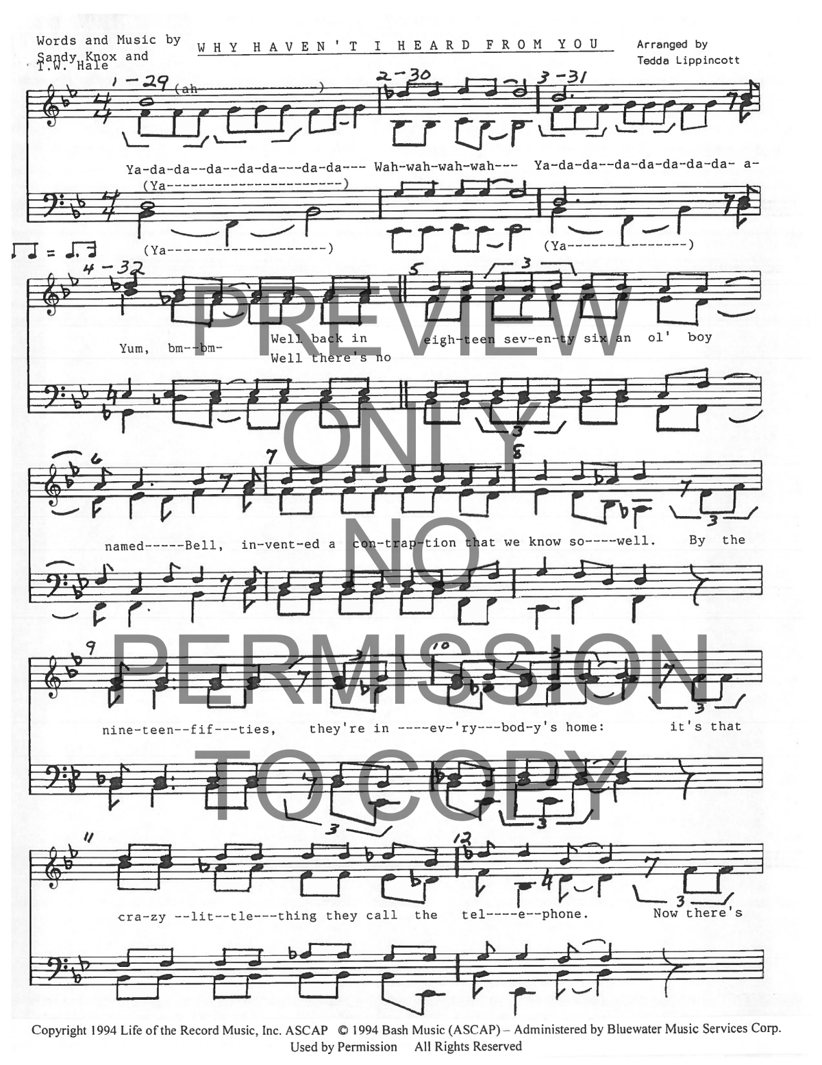 Why Haven't I Heard From You — sheet music preview, arranged by Tedda Lippincott