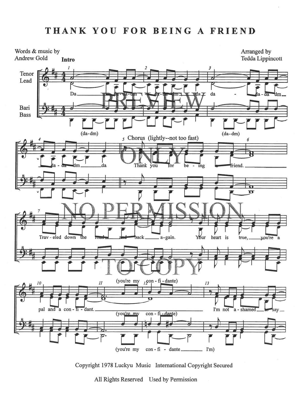 Thank You For Being A Friend — sheet music preview, arranged by Tedda Lippincott