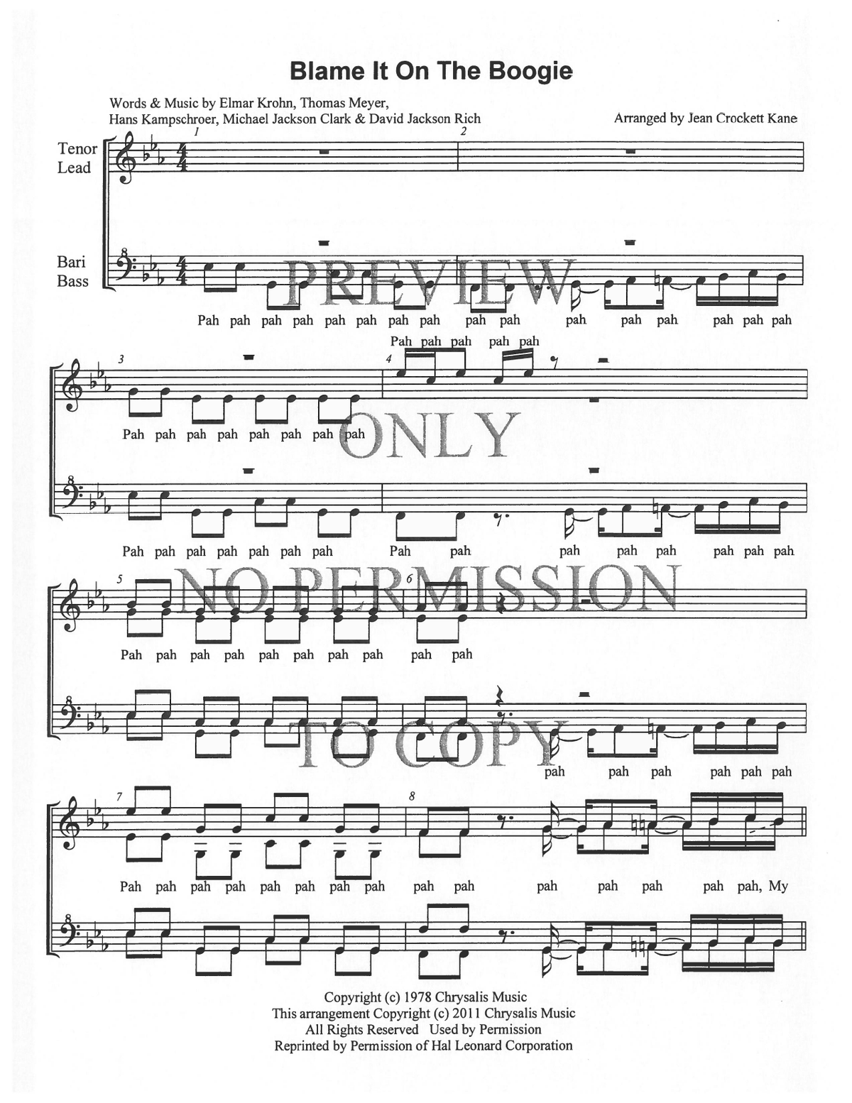 Blame It On The Boogie — sheet music preview, arranged by Jean Kane
