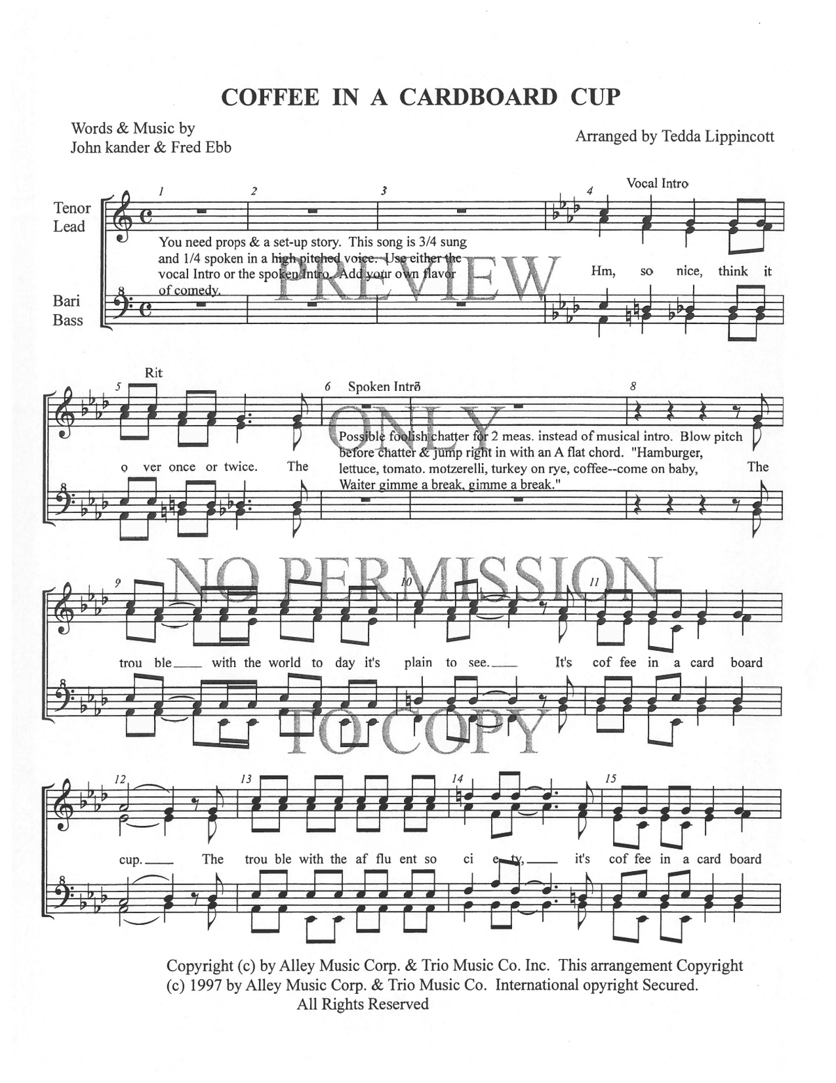Coffee (In A Cardboard Cup) — sheet music preview, arranged by Tedda Lippincott