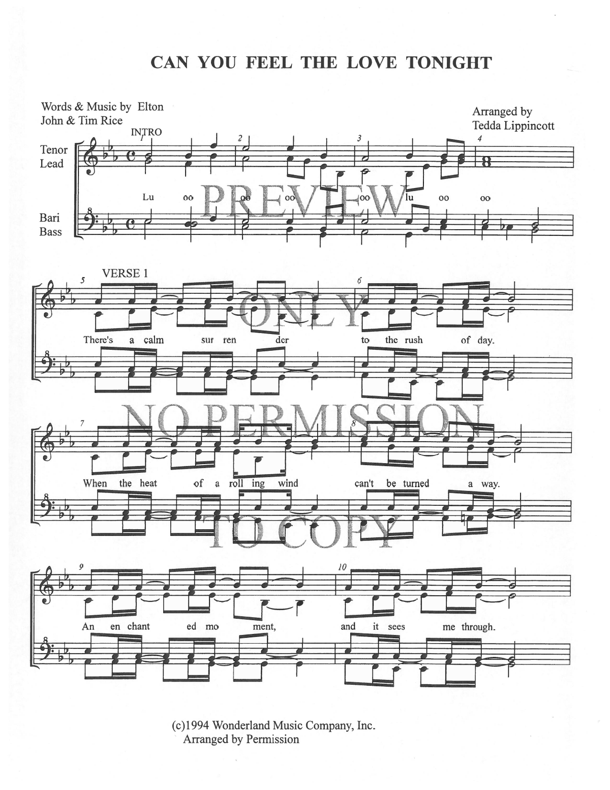 Can You Feel The Love Tonight? — sheet music preview, arranged by Tedda Lippincott