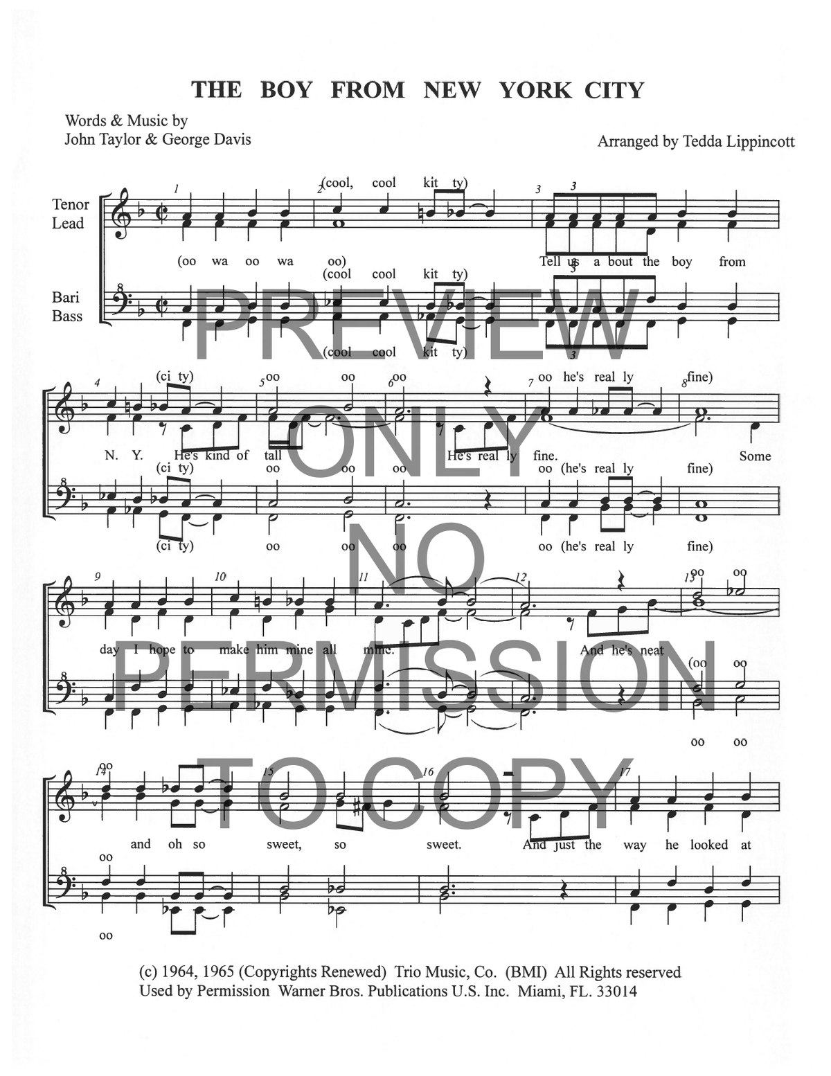 Boy From New York City — sheet music preview, arranged by Tedda Lippincott