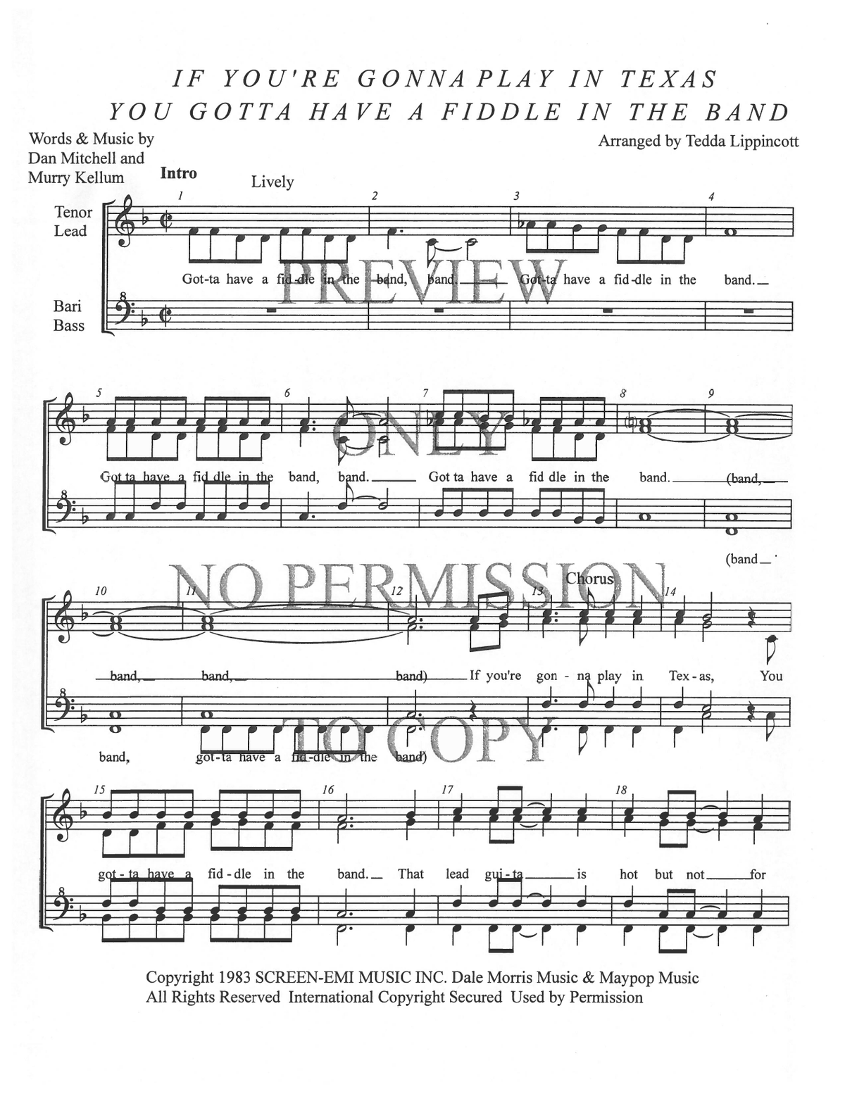 If You're Gonna Play In Texas — sheet music preview, arranged by Tedda Lippincott
