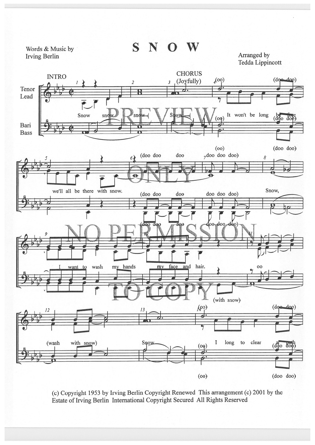 Snow — sheet music preview, arranged by Tedda Lippincott