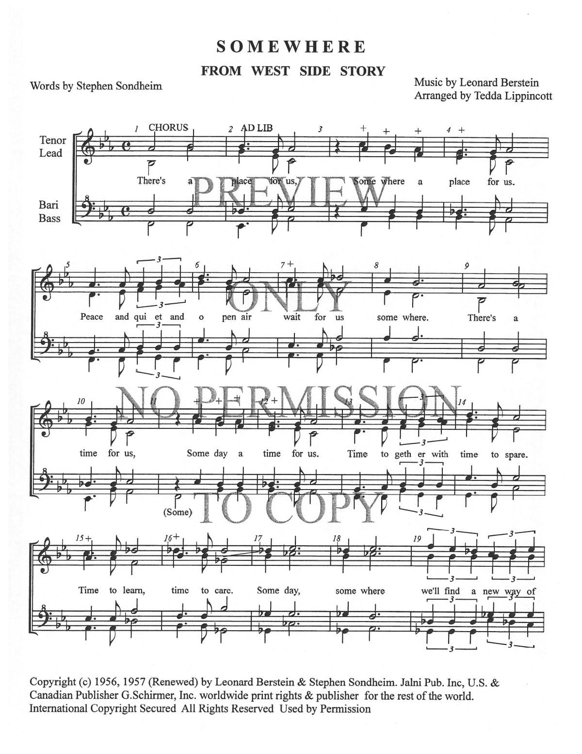 Somewhere — sheet music preview, arranged by Tedda Lippincott