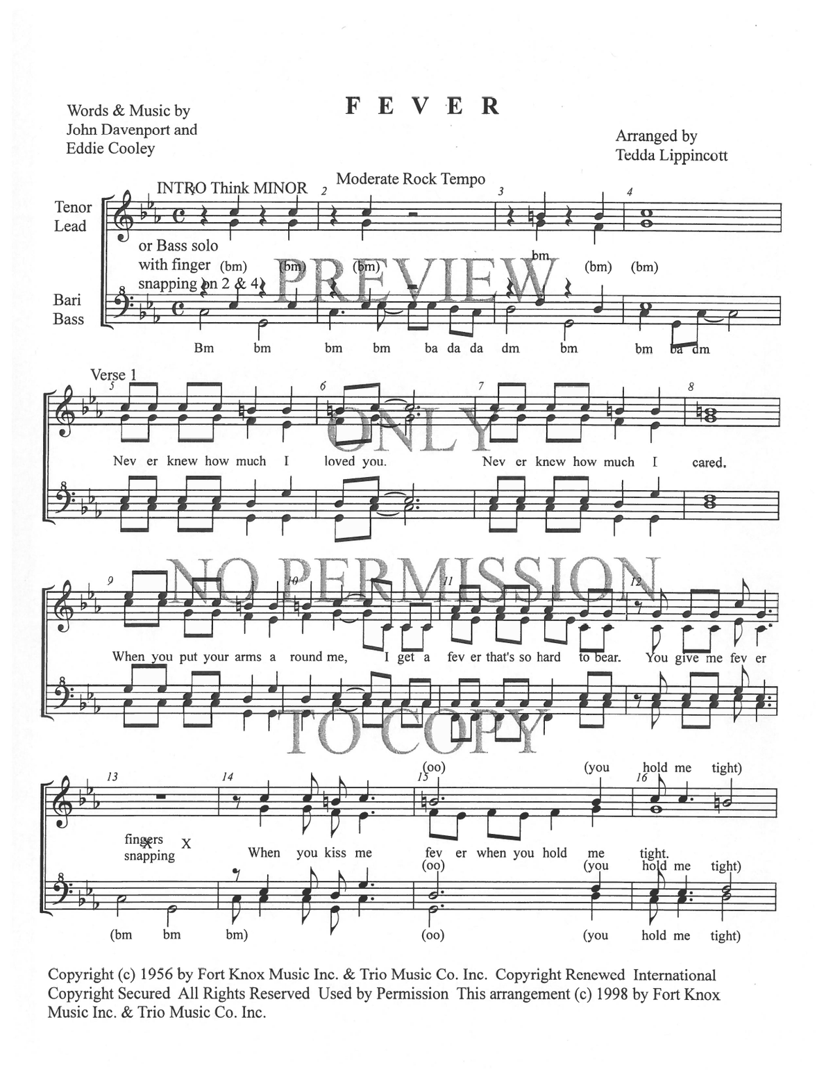 Fever — sheet music preview, arranged by Tedda Lippincott