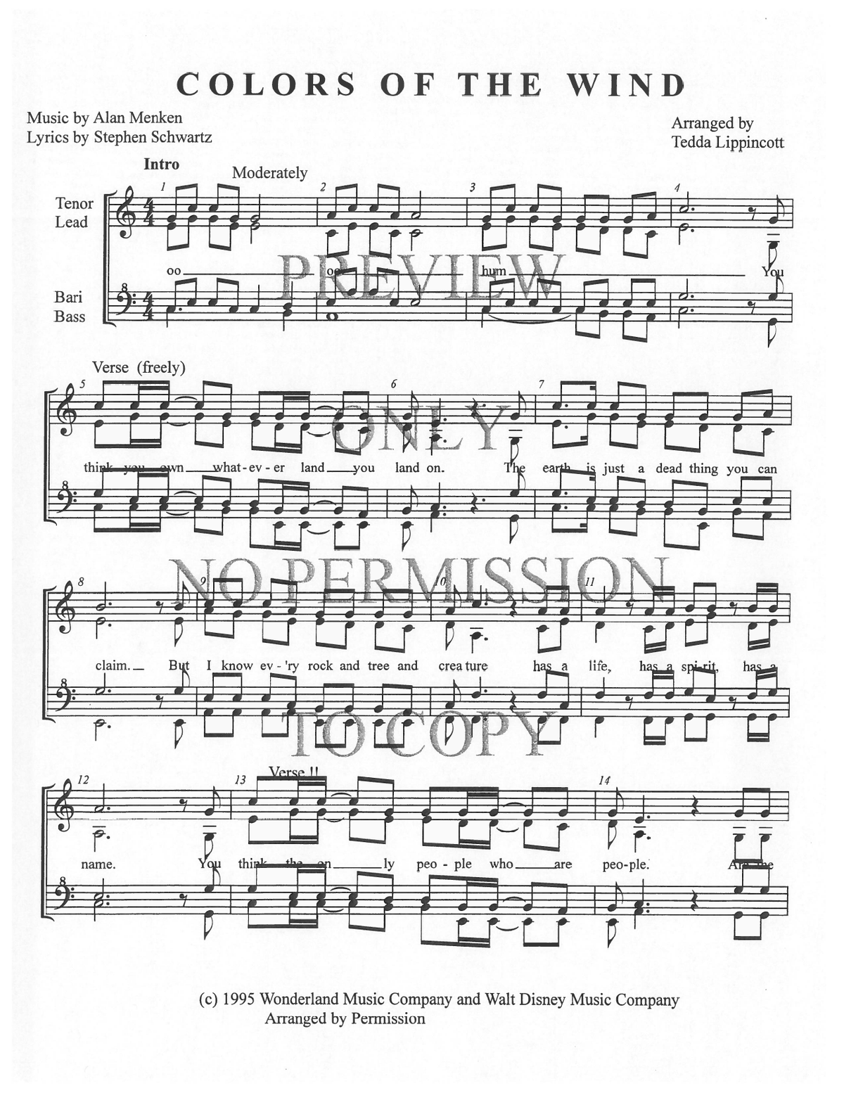 Colors Of The Wind — sheet music preview, arranged by Tedda Lippincott