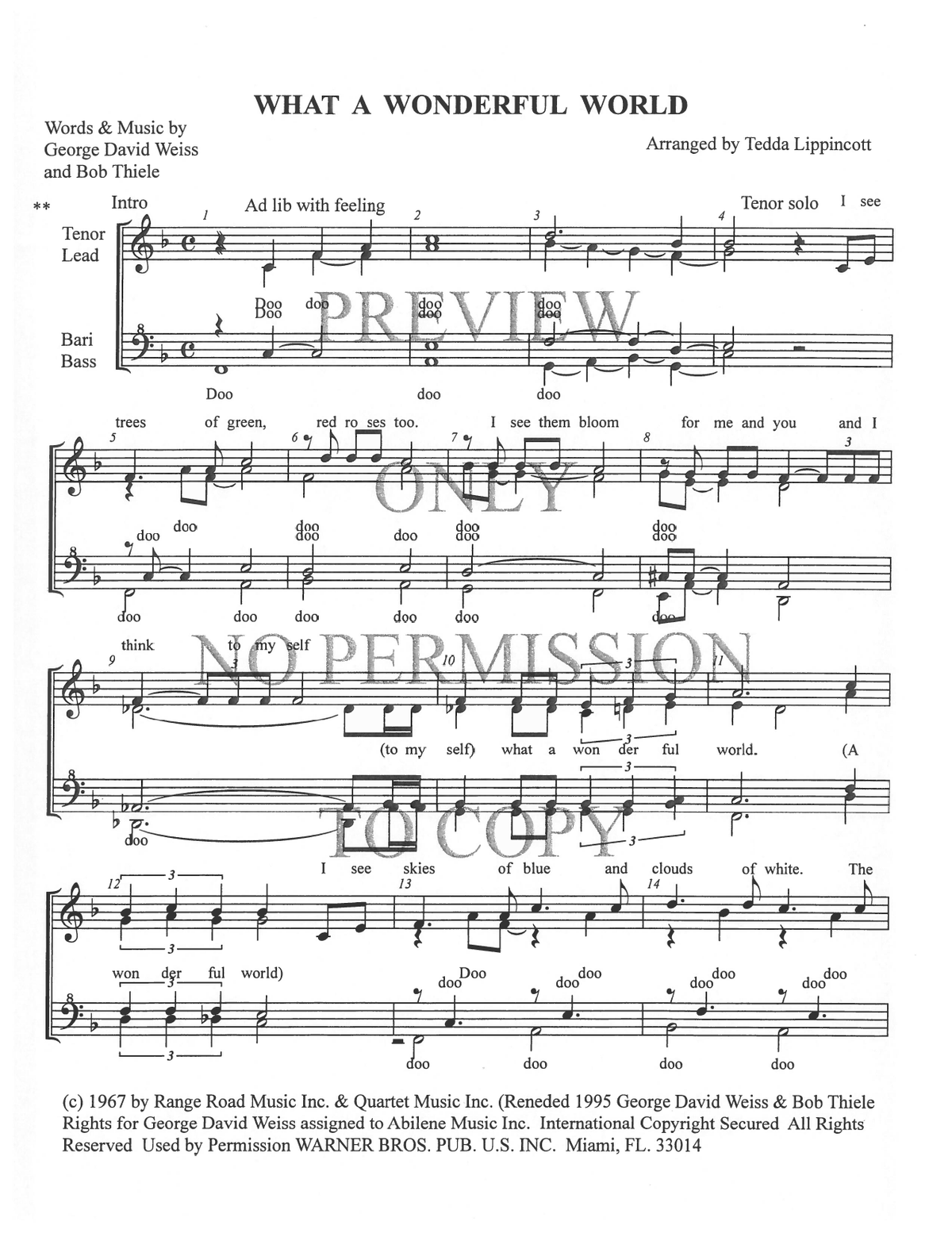 What A Wonderful World — sheet music preview, arranged by Tedda Lippincott