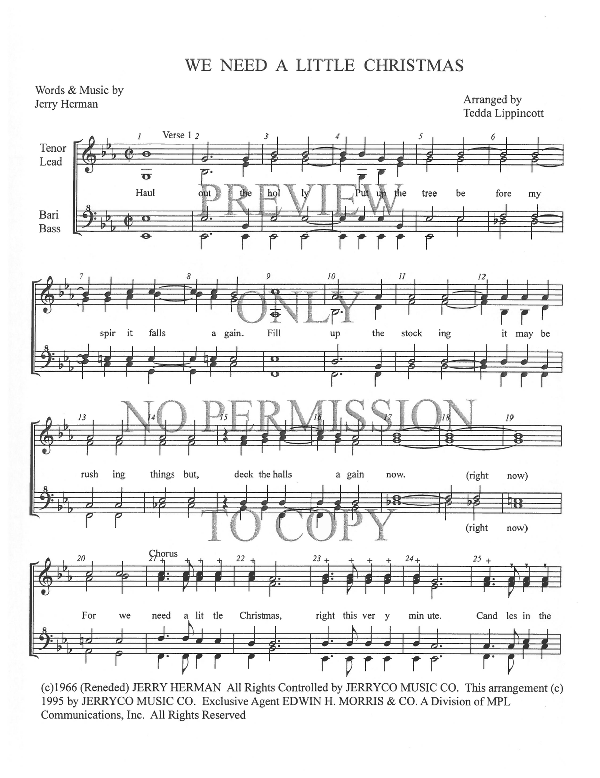 We Need A Little Christmas — sheet music preview, arranged by Tedda Lippincott