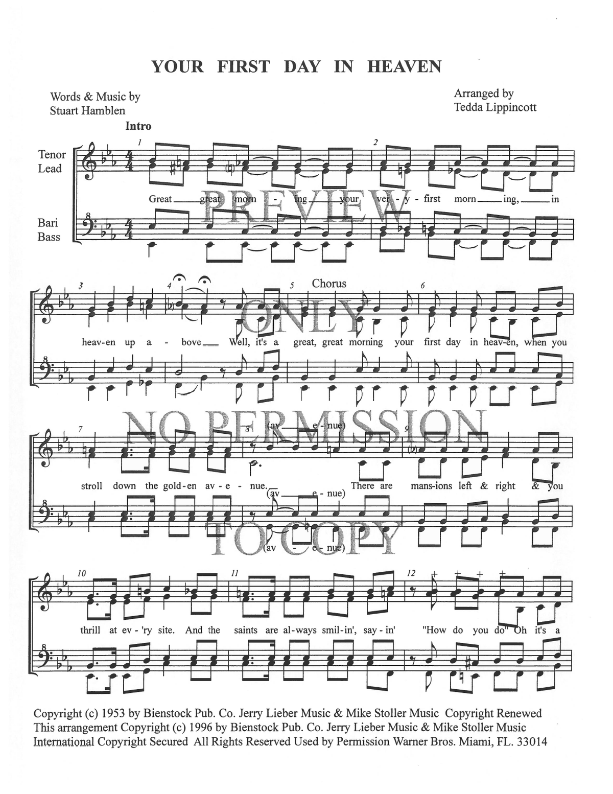 Your First Day In Heaven — sheet music preview, arranged by Tedda Lippincott