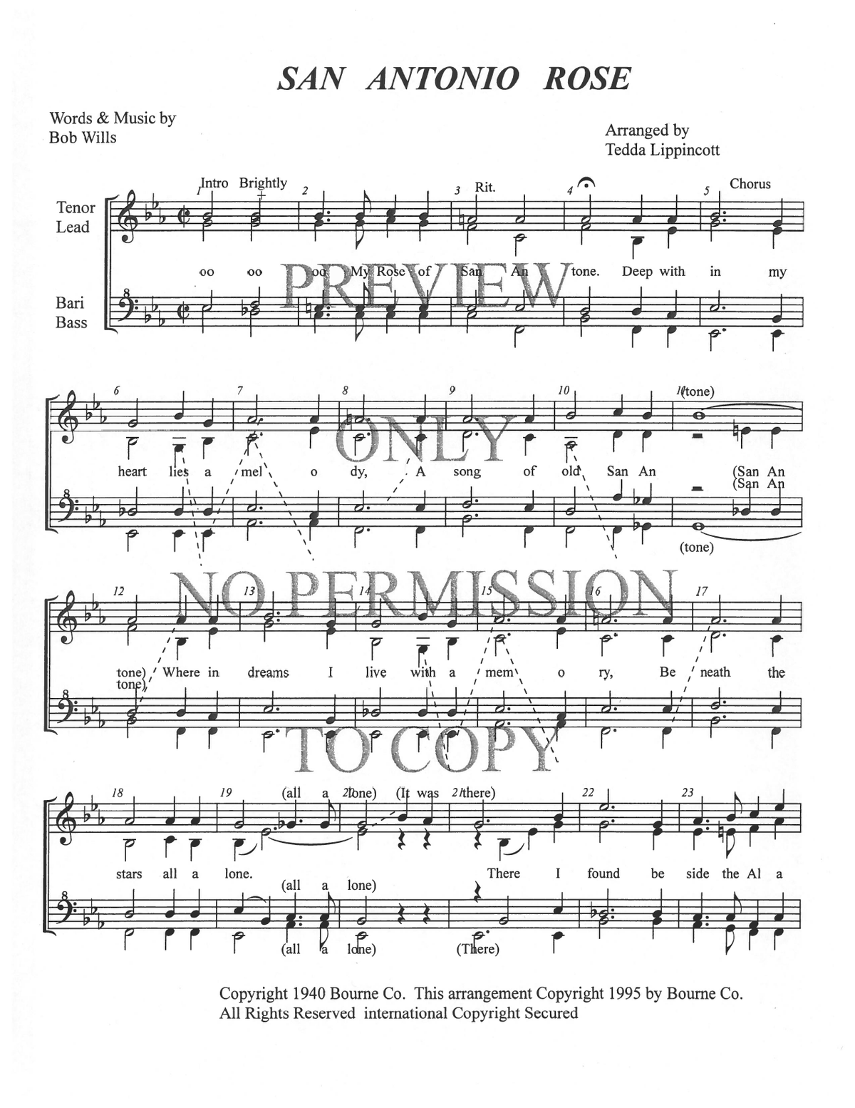San Antonio Rose — sheet music preview, arranged by Tedda Lippincott