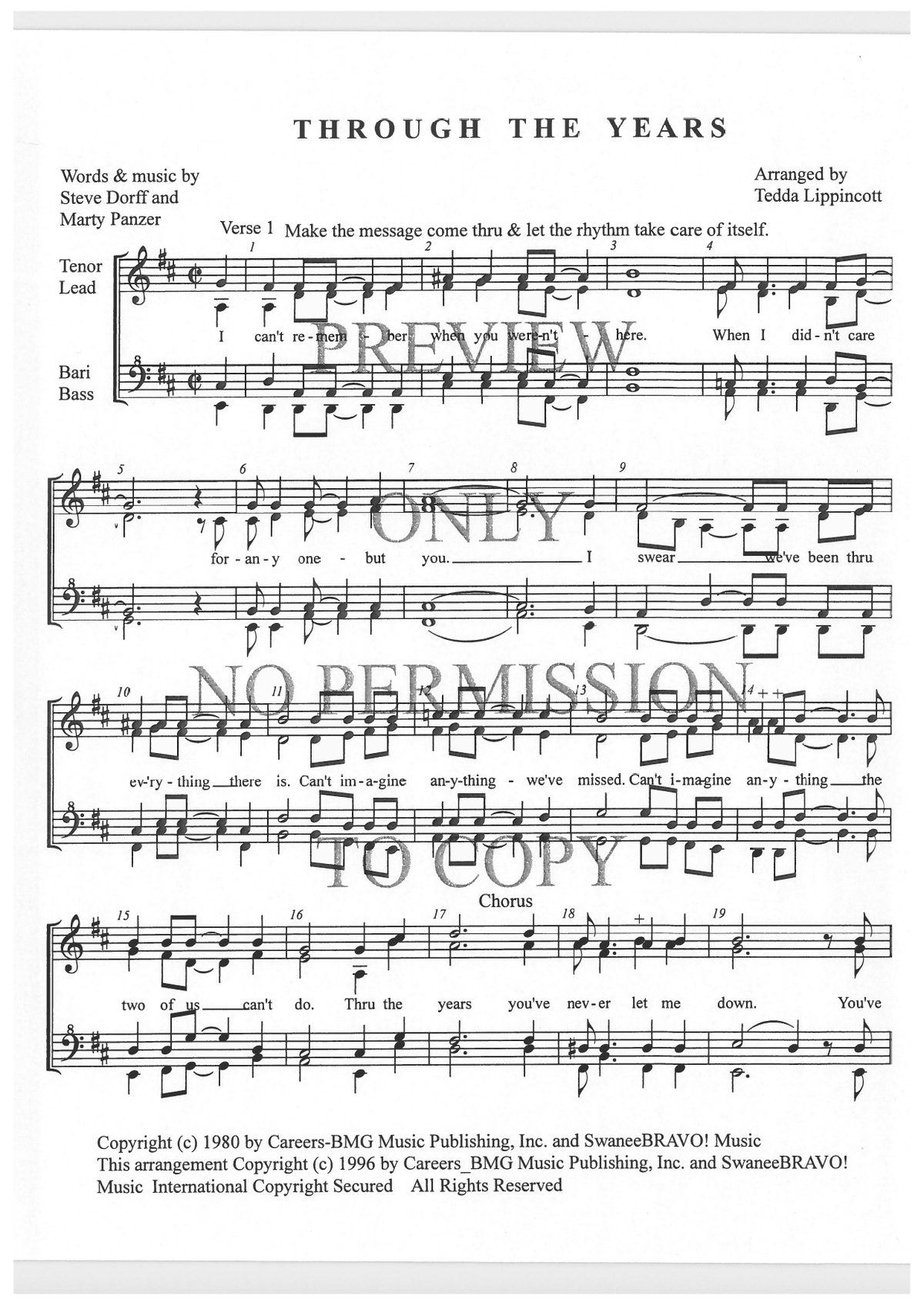 Through The Years — sheet music preview, arranged by Tedda Lippincott