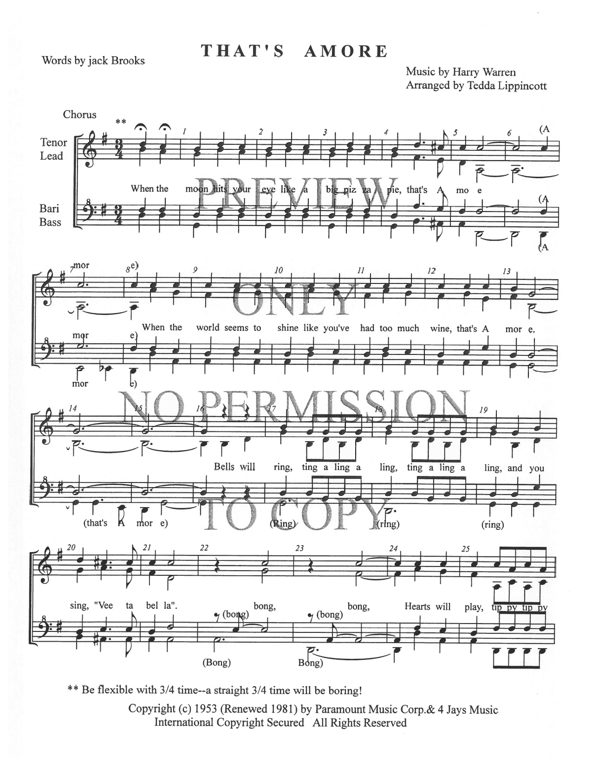 That's Amore — sheet music preview, arranged by Tedda Lippincott