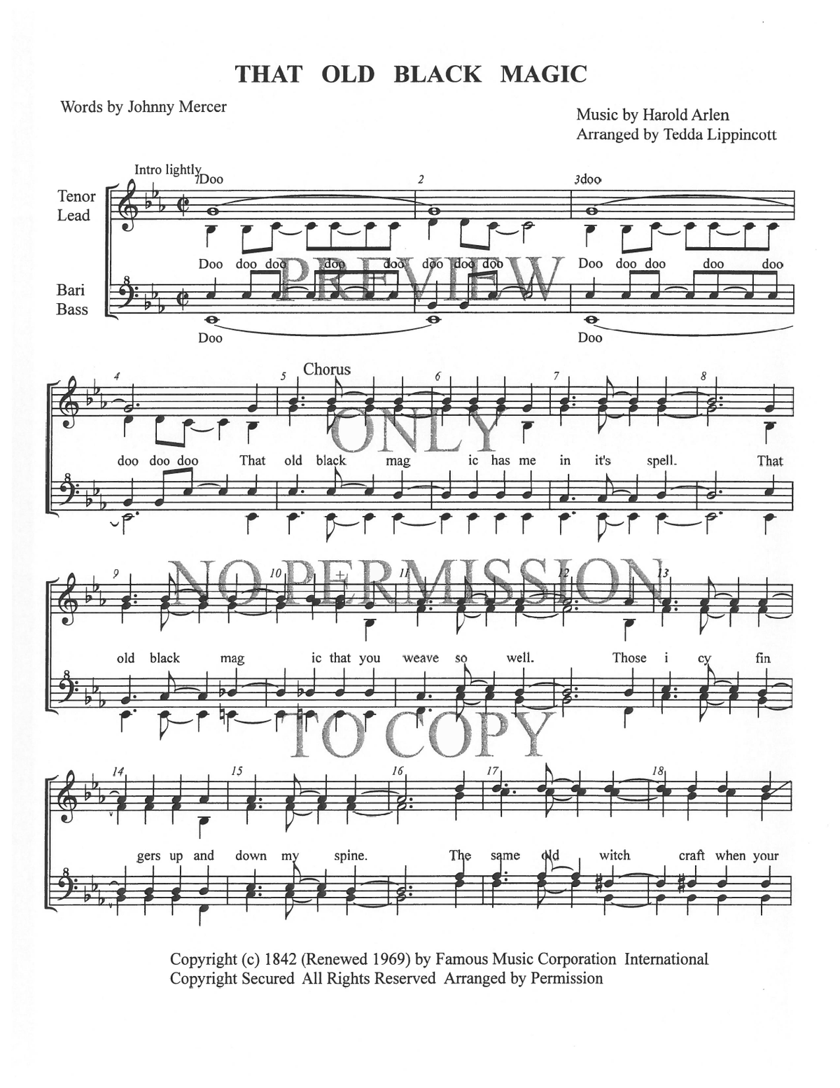 That Old Black Magic — sheet music preview, arranged by Tedda Lippincott