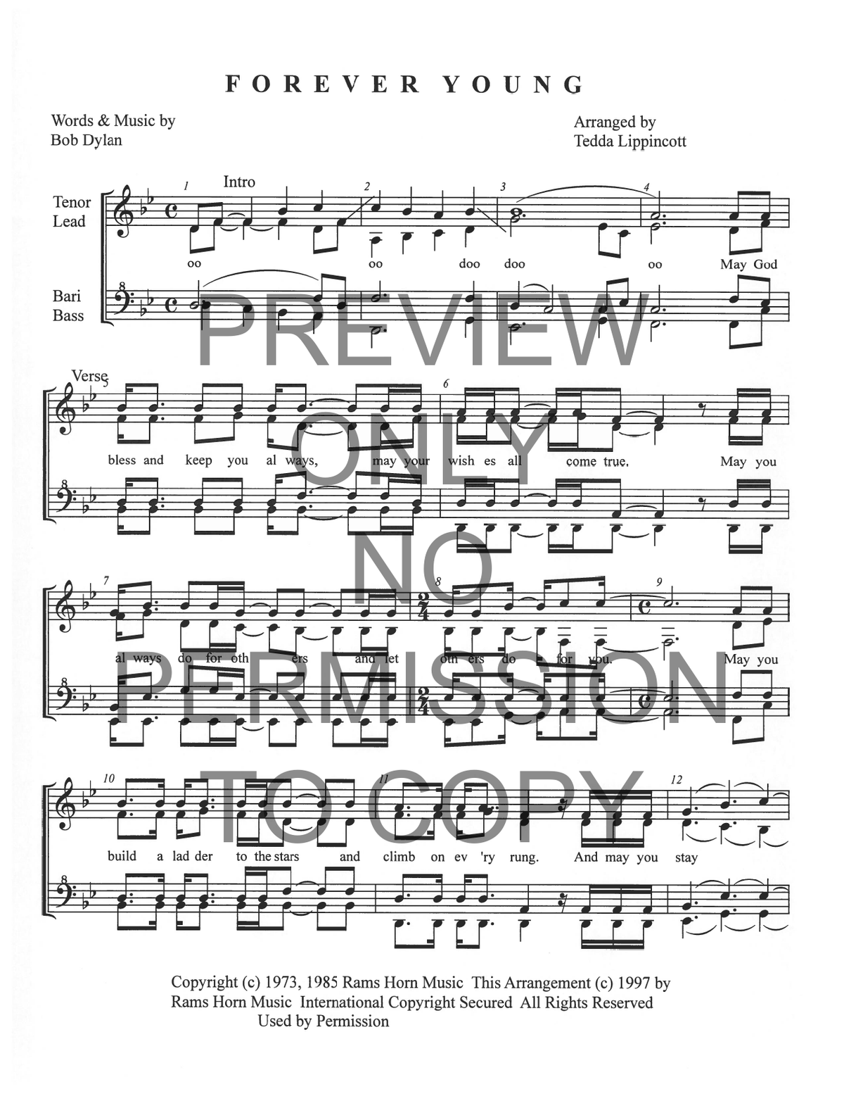 Forever Young — sheet music preview, arranged by Tedda Lippincott