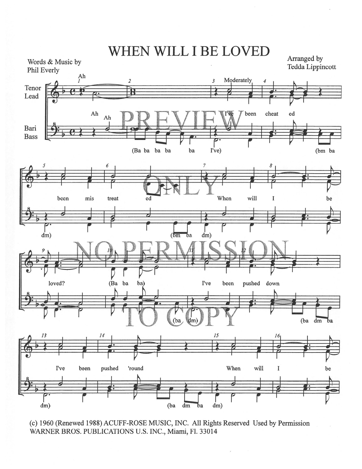 When Will I Be Loved — sheet music preview, arranged by Tedda Lippincott