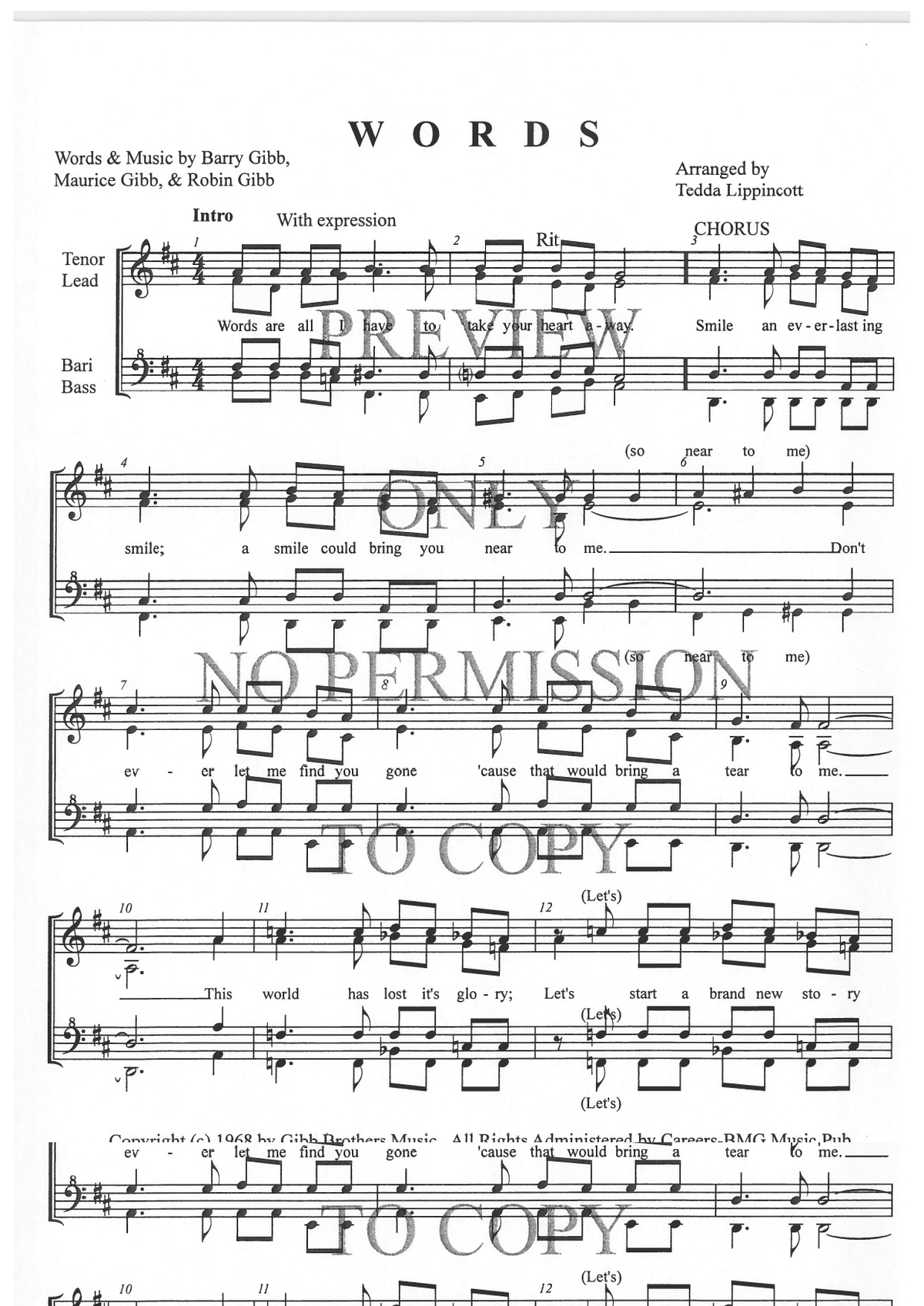 Words — sheet music preview, arranged by Tedda Lippincott
