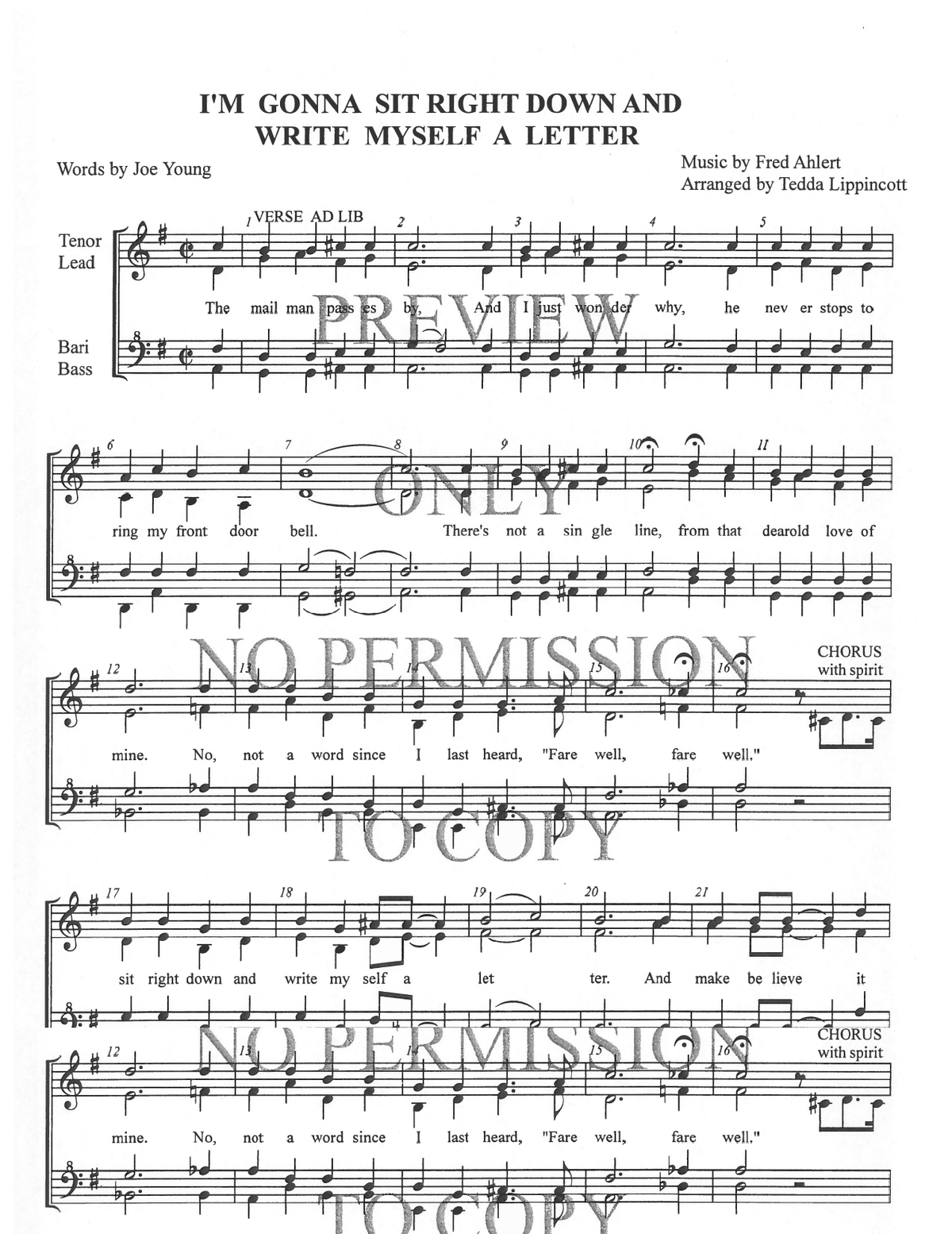 I'm Gonna Sit Right Down And Write Myself A Letter — sheet music preview, arranged by Tedda Lippincott