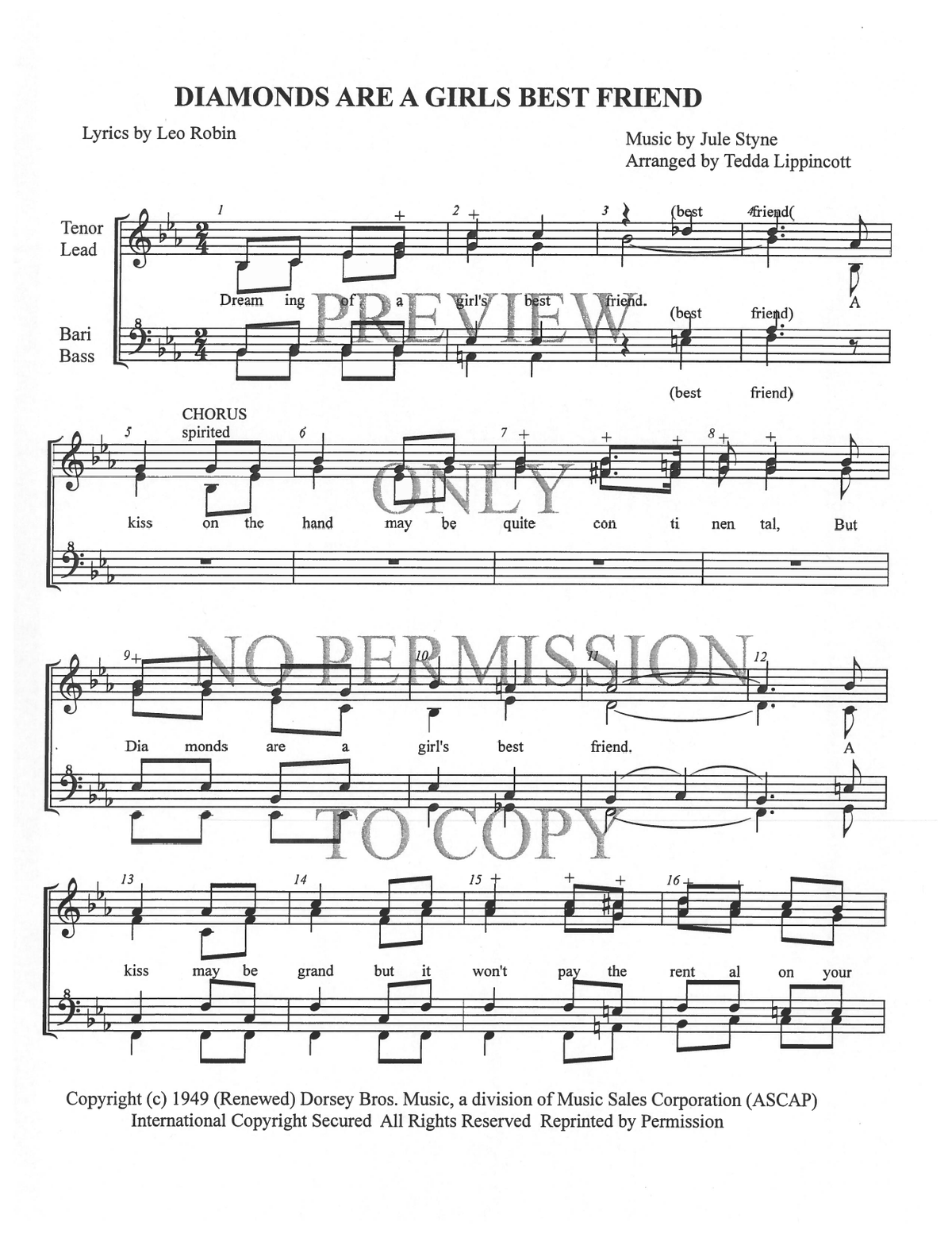 Diamonds Are A Girl's Best Friend — sheet music preview, arranged by Tedda Lippincott