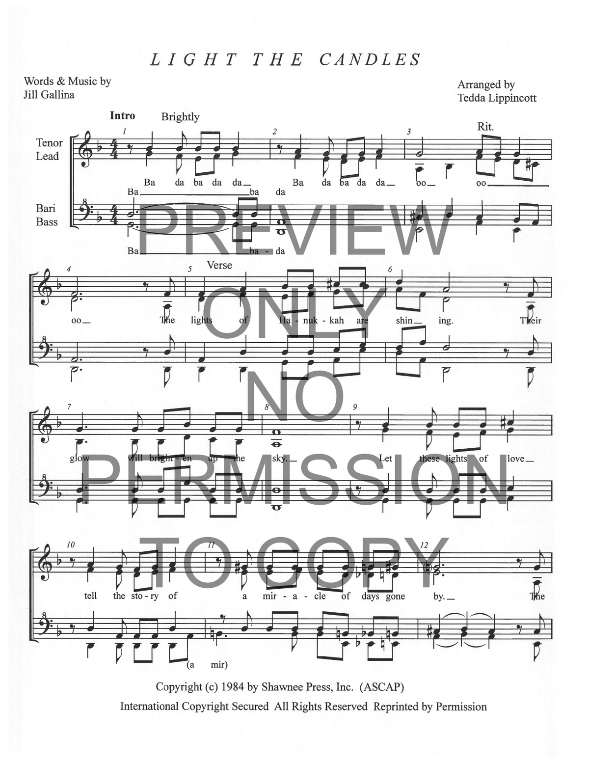 Light The Candles — sheet music preview, arranged by Tedda Lippincott