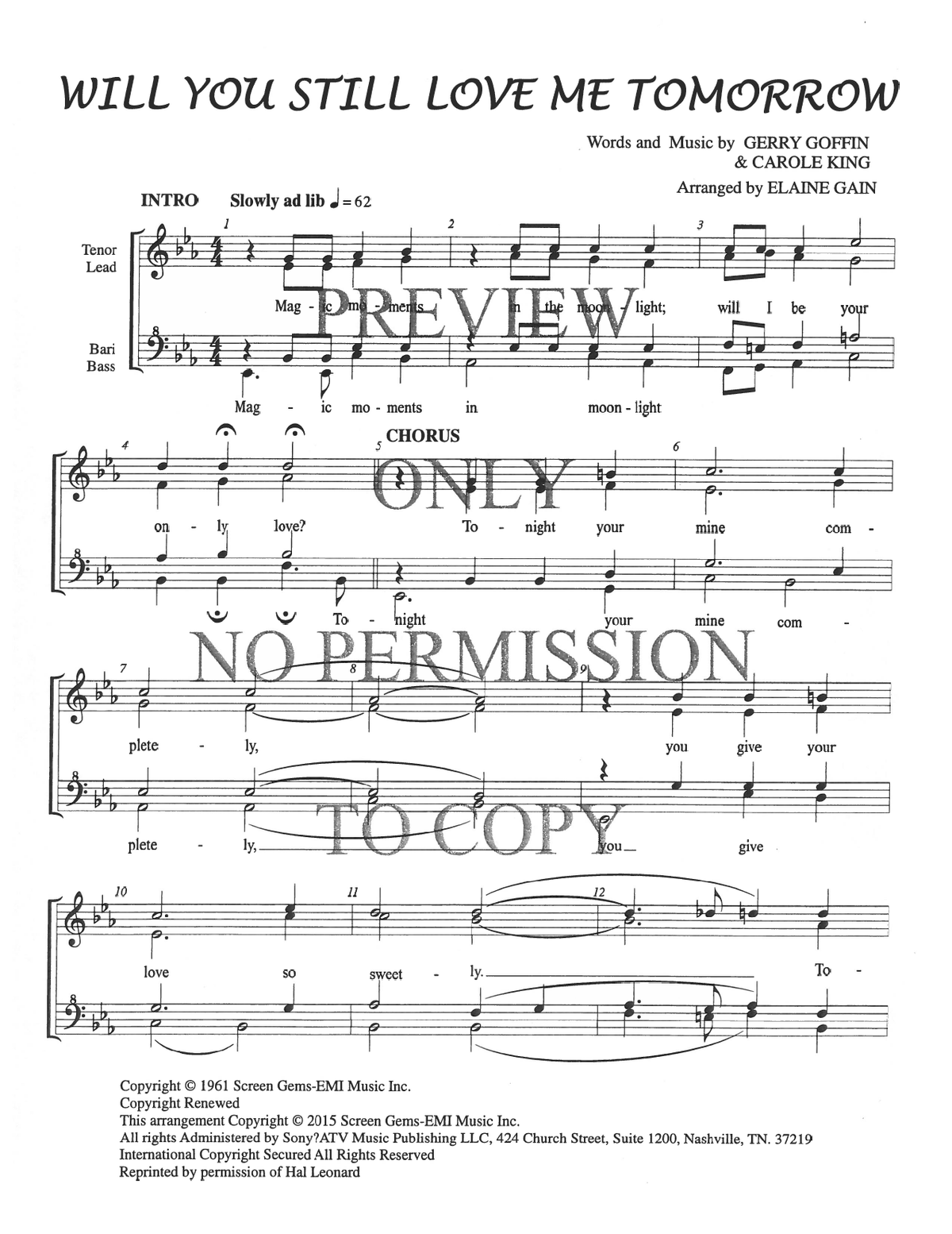 Will You Love Me Tomorrow (Will You Still Love Me Tomorrow) — sheet music preview, arranged by Elaine Gain