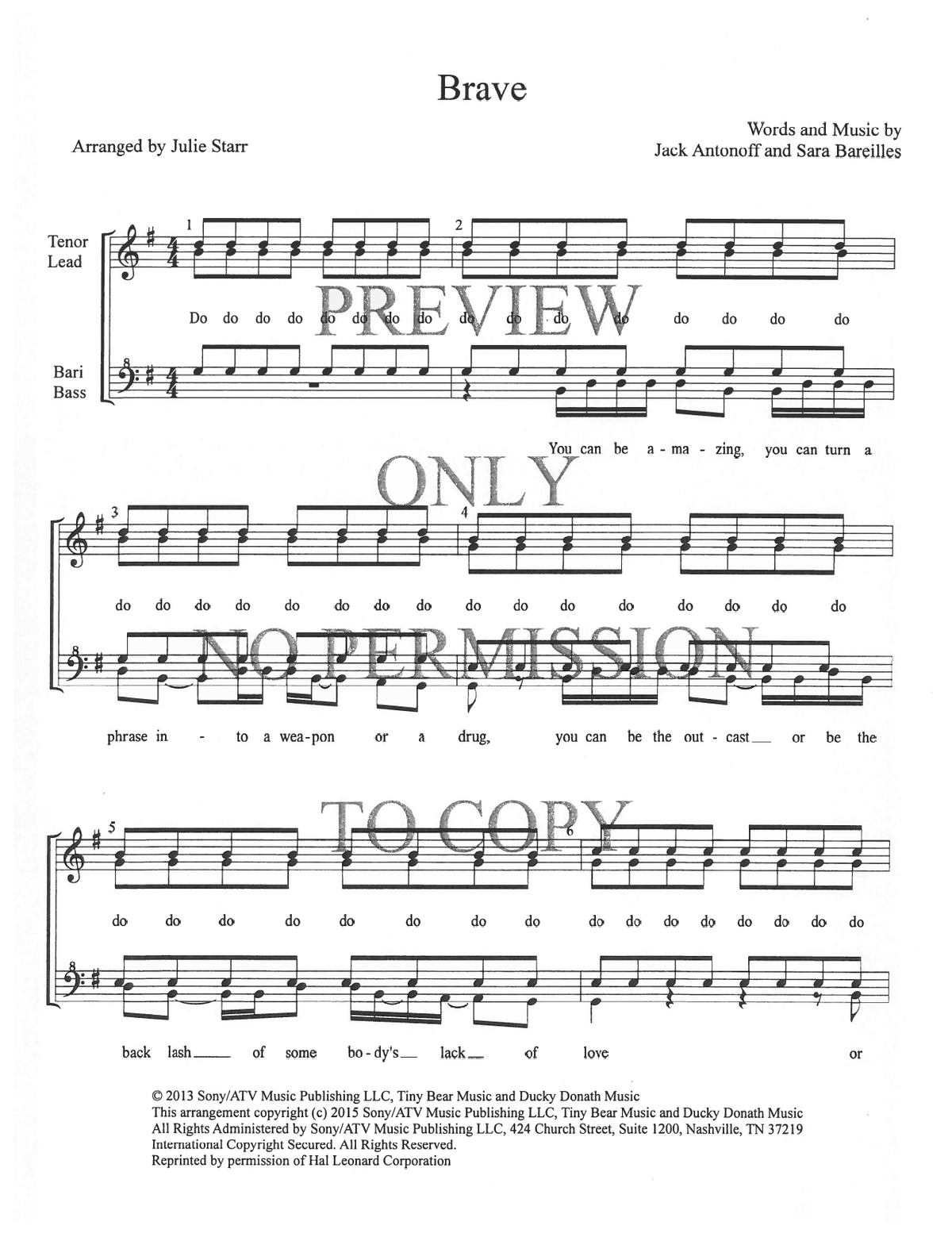 Brave — sheet music preview, arranged by Julie Starr