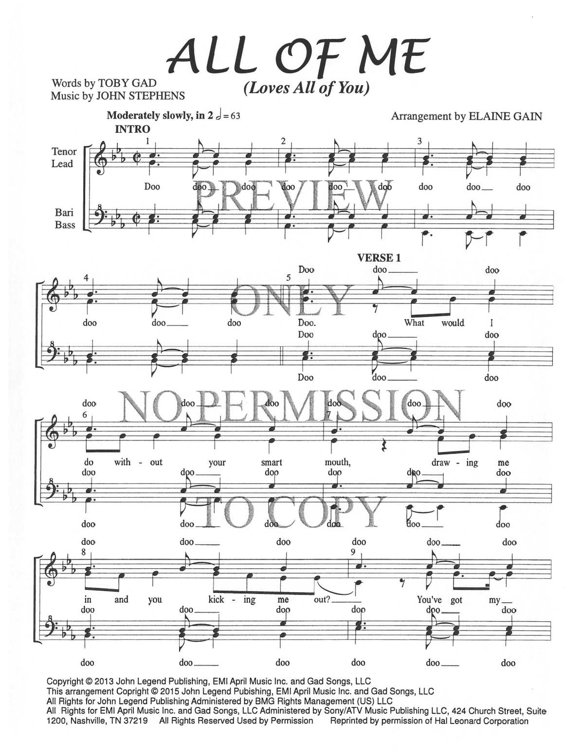 All Of Me — sheet music preview, arranged by Elaine Gain