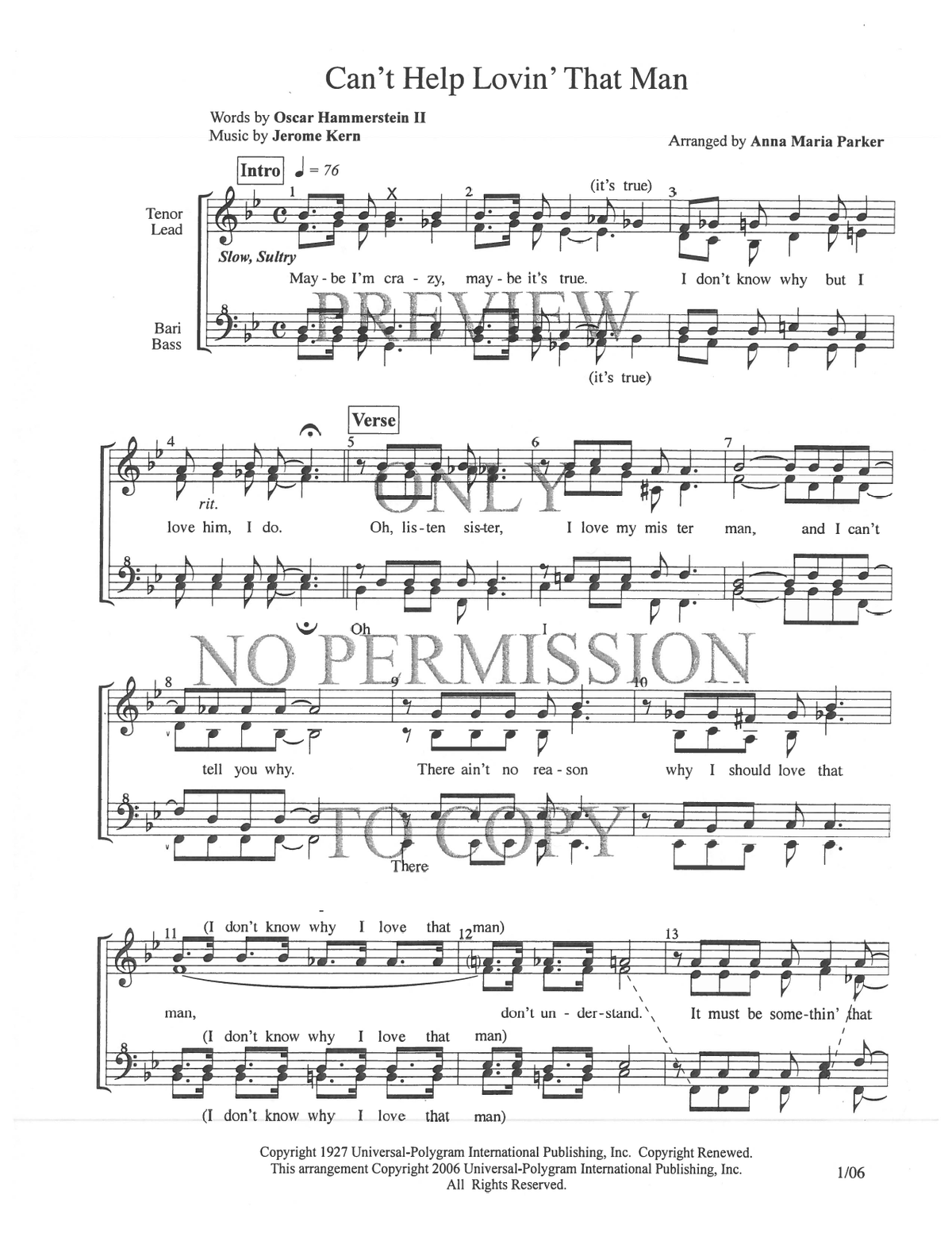 Can't Help Lovin' That Man — sheet music preview, arranged by Anna Maria Parker