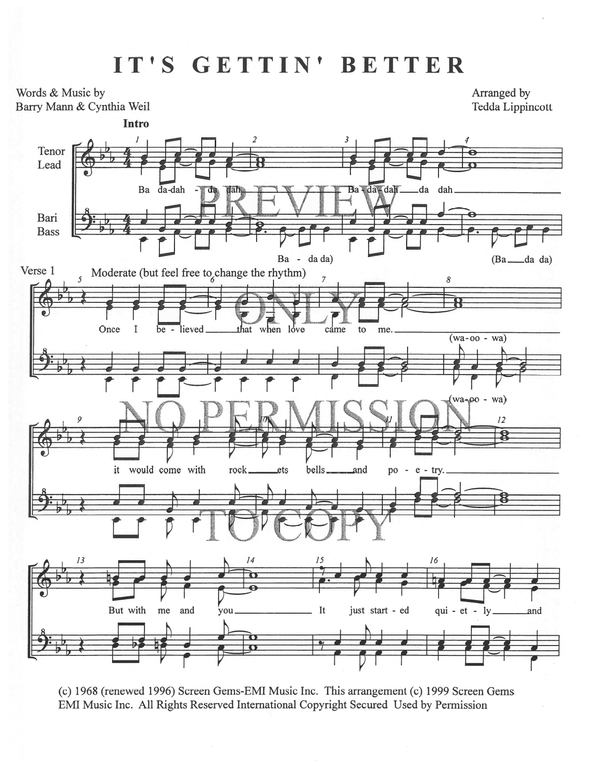 It's Getting Better — sheet music preview, arranged by Tedda Lippincott