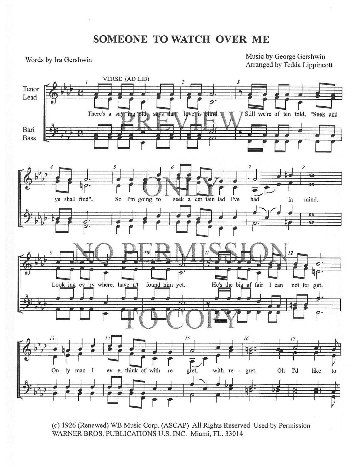 Someone To Watch Over Me — sheet music preview, arranged by Tedda Lippincott