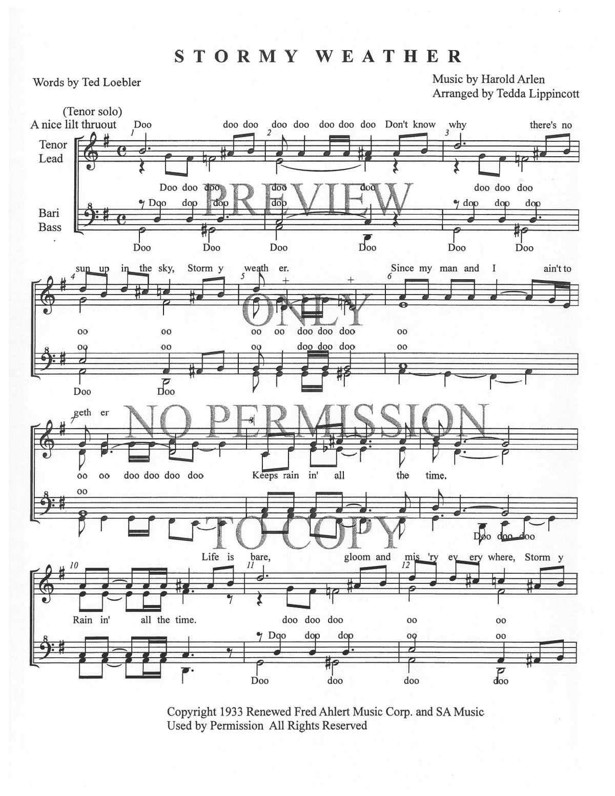 Stormy Weather — sheet music preview, arranged by Tedda Lippincott