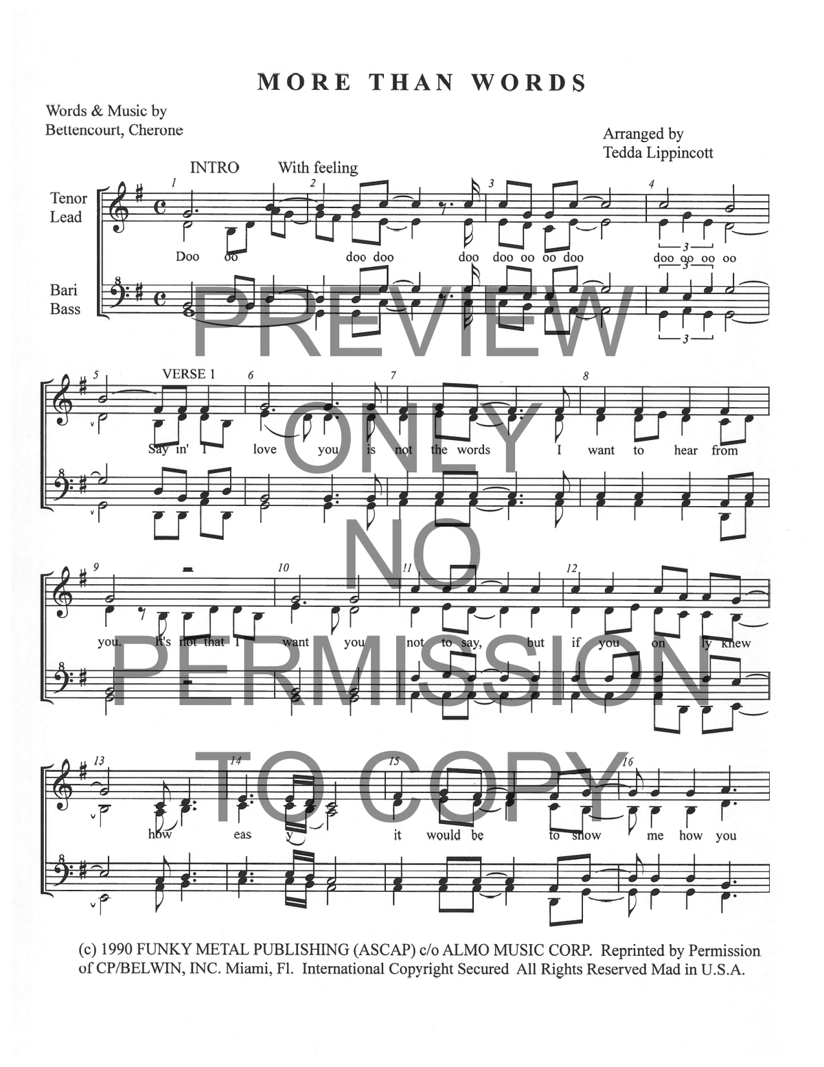 More Than Words — sheet music preview, arranged by Tedda Lippincott