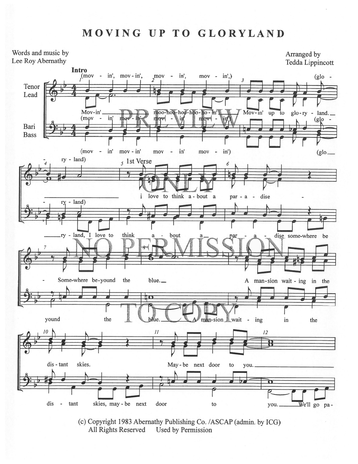 Movin' Up To Gloryland — sheet music preview, arranged by Tedda Lippincott