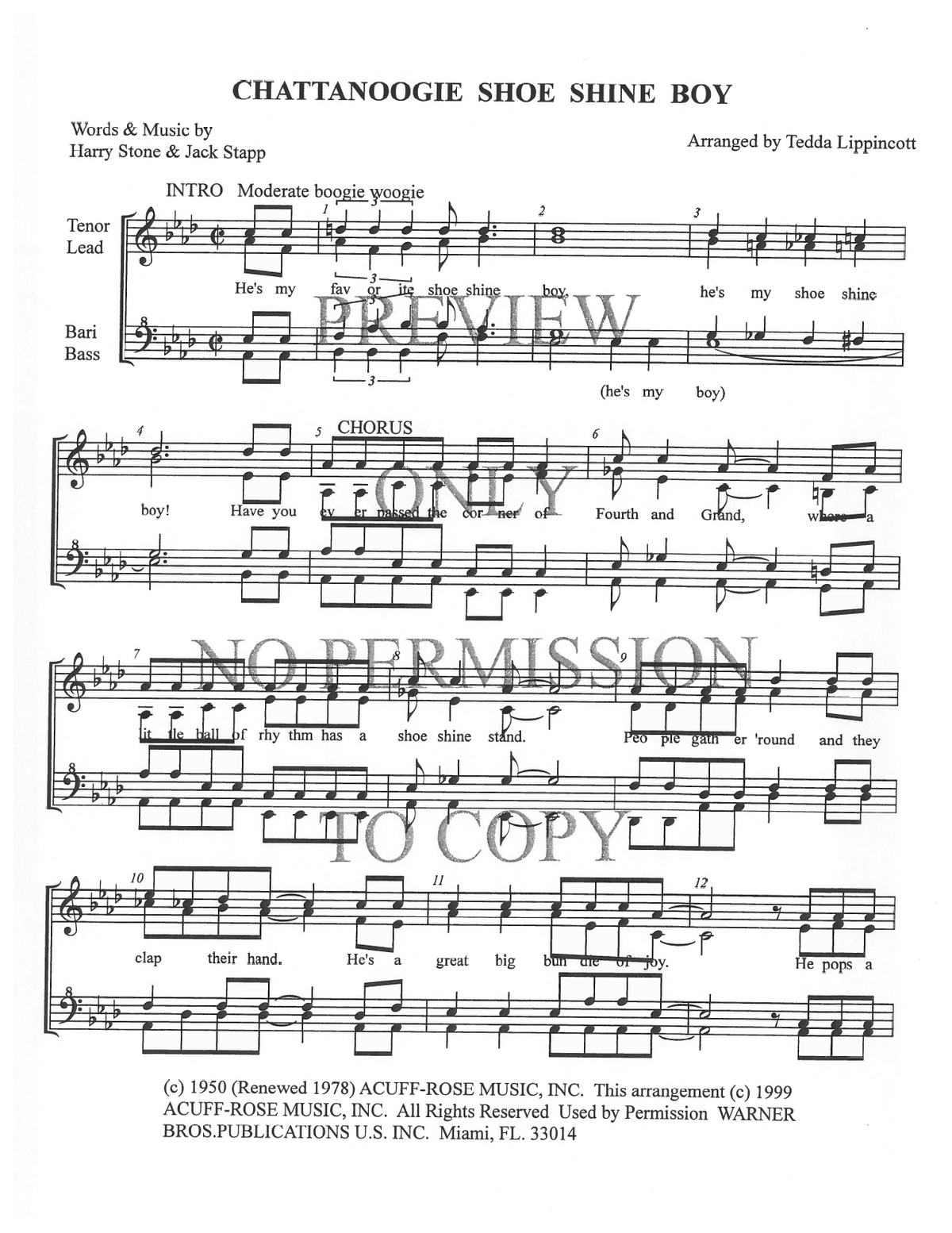 Chattanoogie Shoe Shine Boy — sheet music preview, arranged by Tedda Lippincott