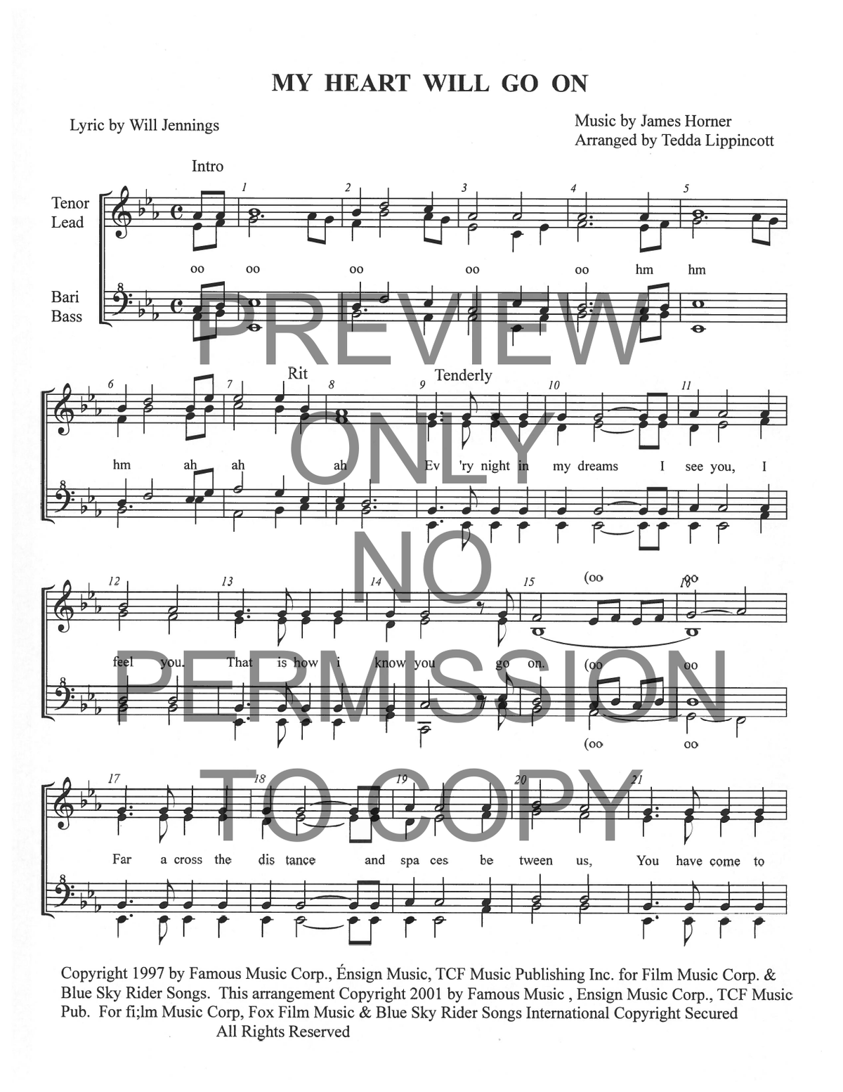My Heart Will Go On ("Titanic" Love Theme) — sheet music preview, arranged by Tedda Lippincott